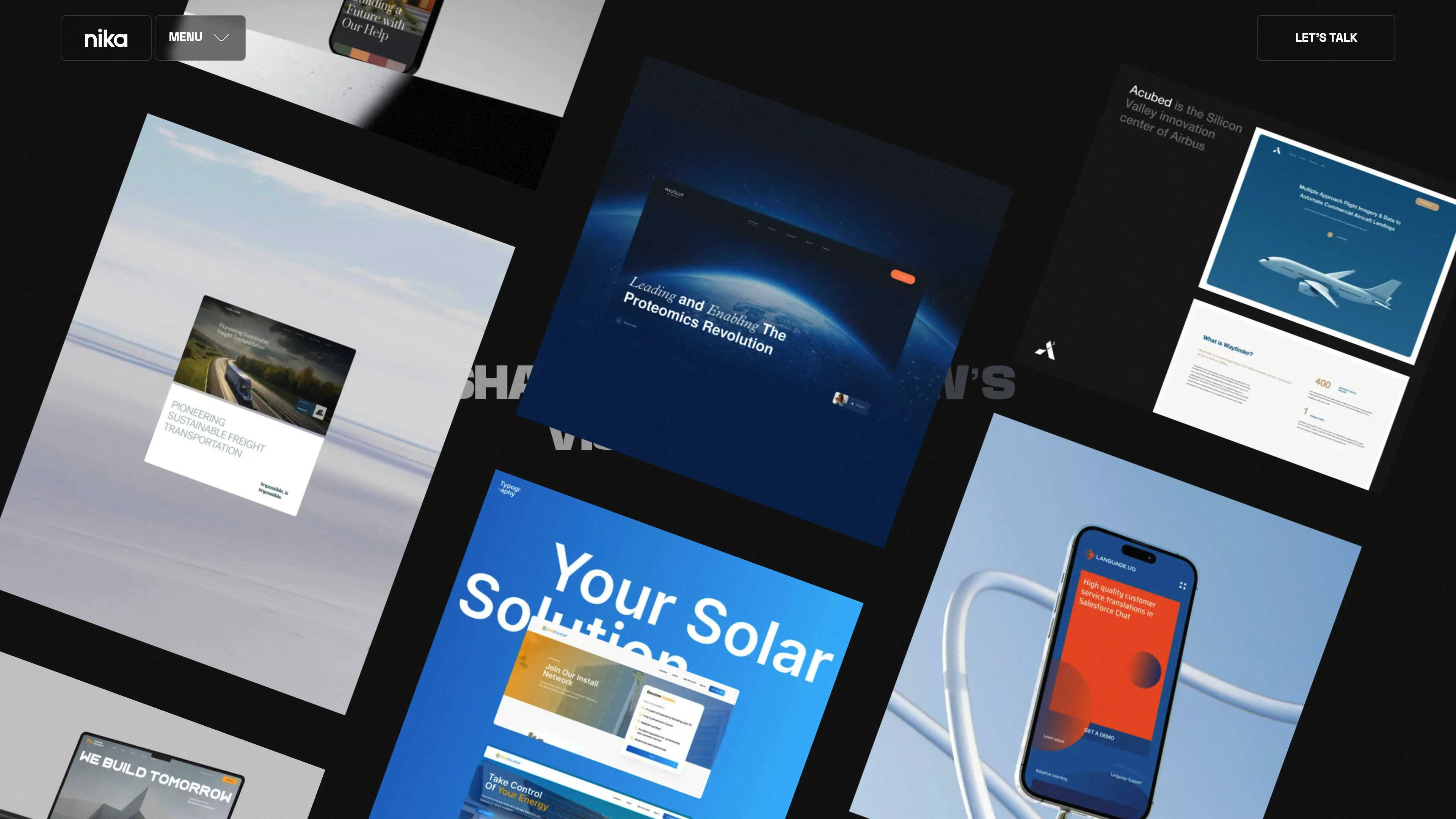 Full page screenshot of the Nika Agency website. Award-Winning Creative & Digital Agency in Silicon Valley. We thrive on …