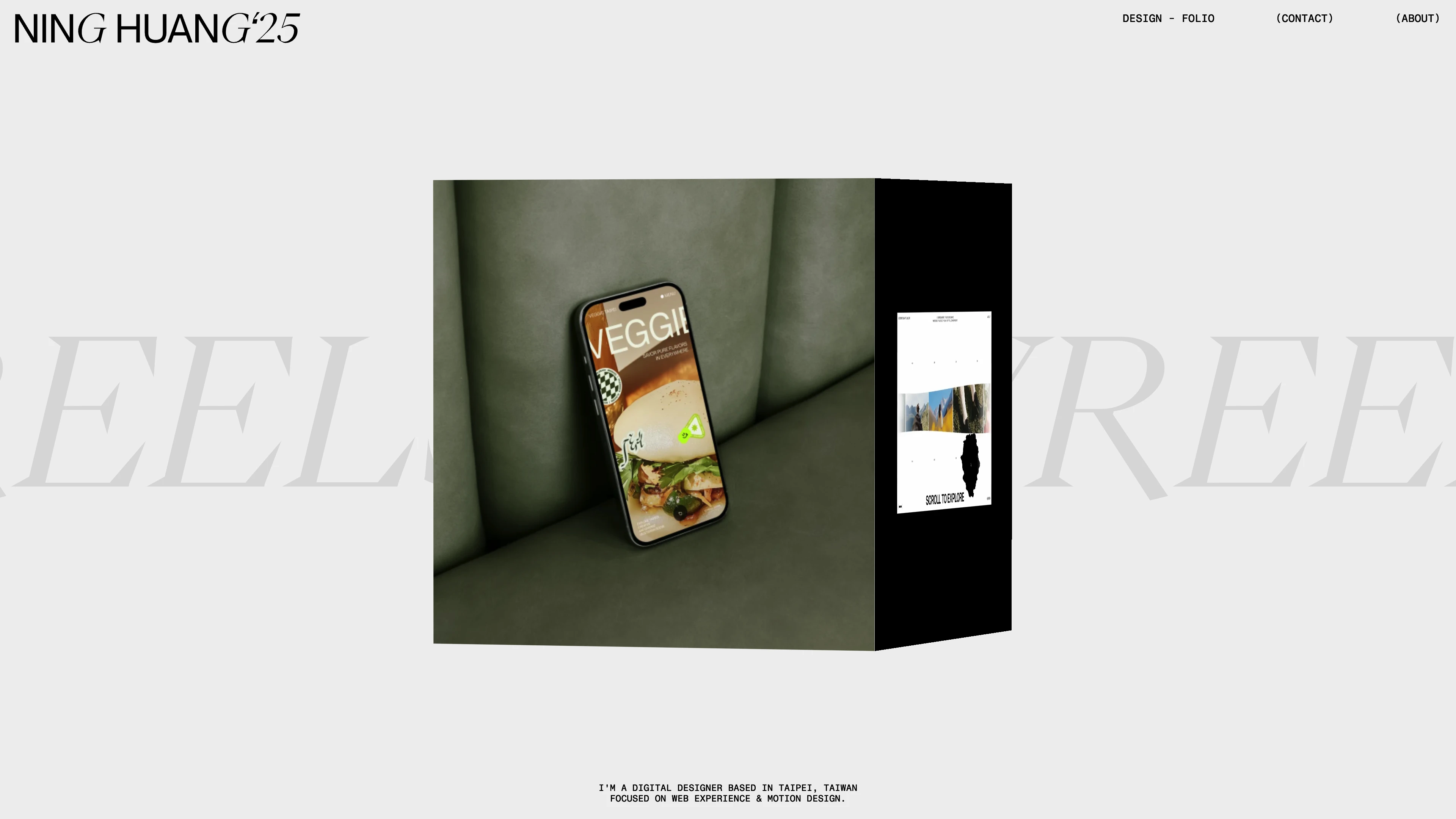 Full page screenshot of the Ning Huang website. Ning Huang is a designer focus on digitalexperience and creative development.