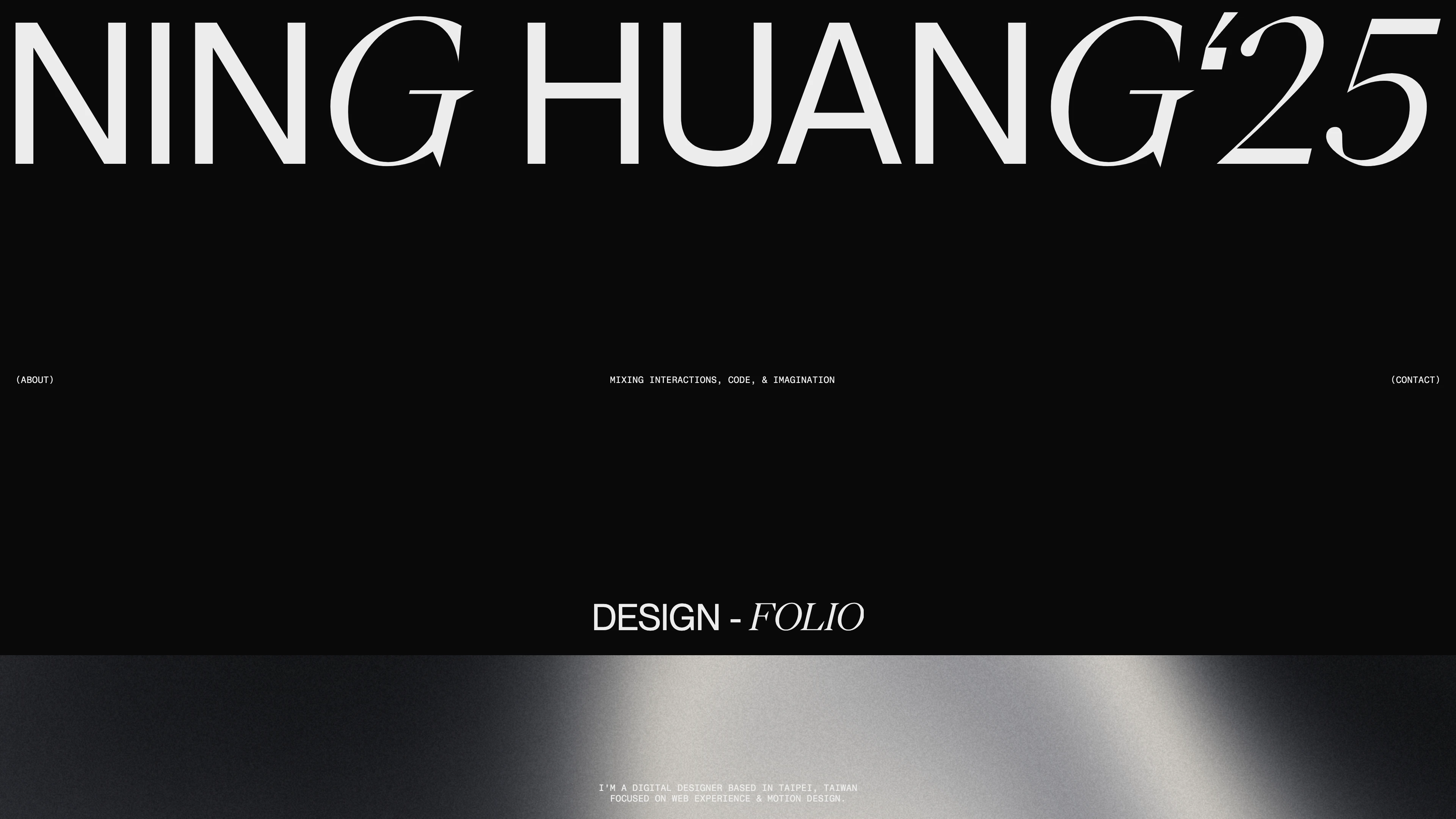 Full page screenshot of the Ning Huang website. Ning Huang is a designer focus on digitalexperience and creative development.