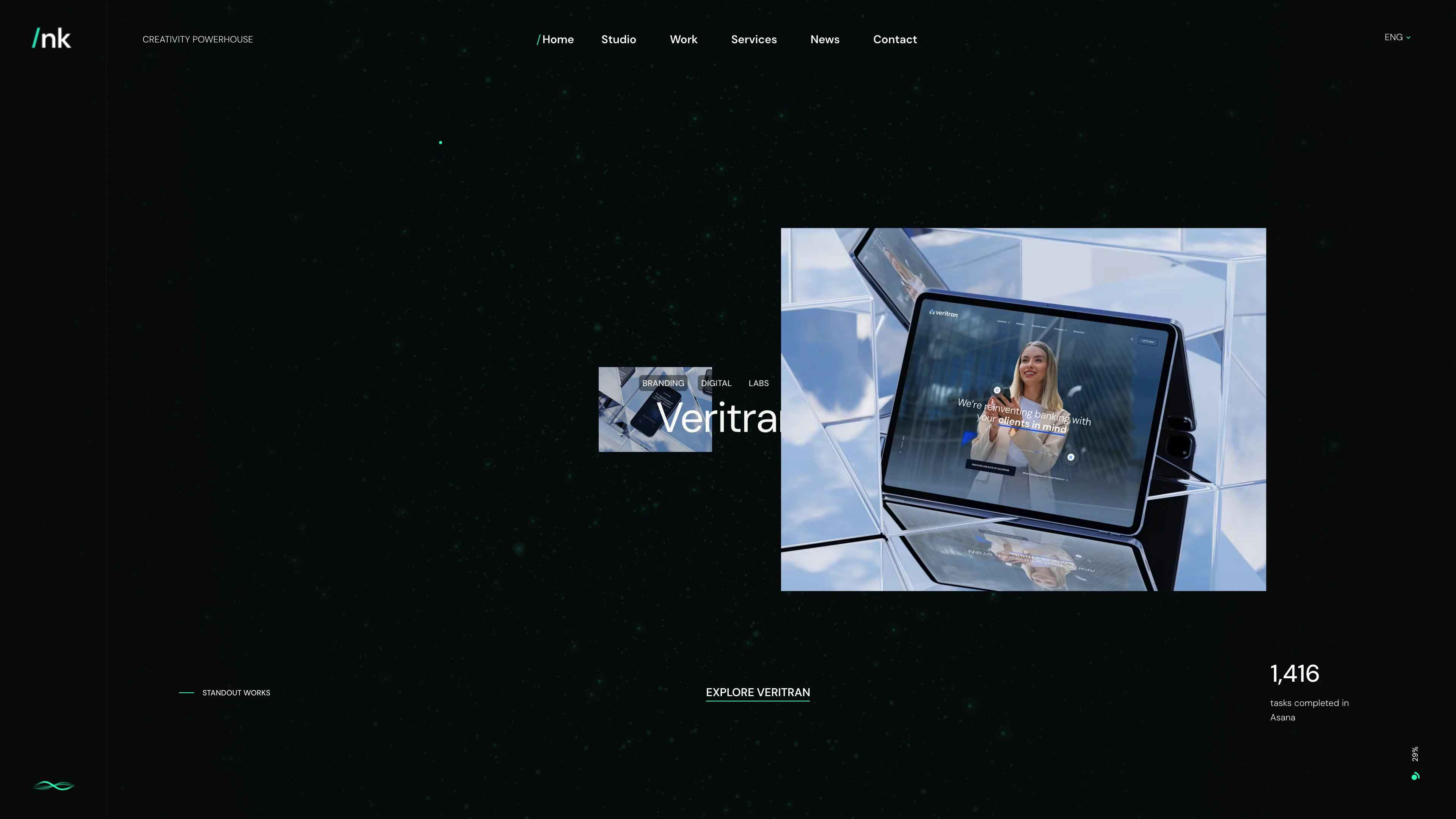 Full page screenshot of the nk.studio website. We create innovative digital products and future-focused brands. Your go-to …