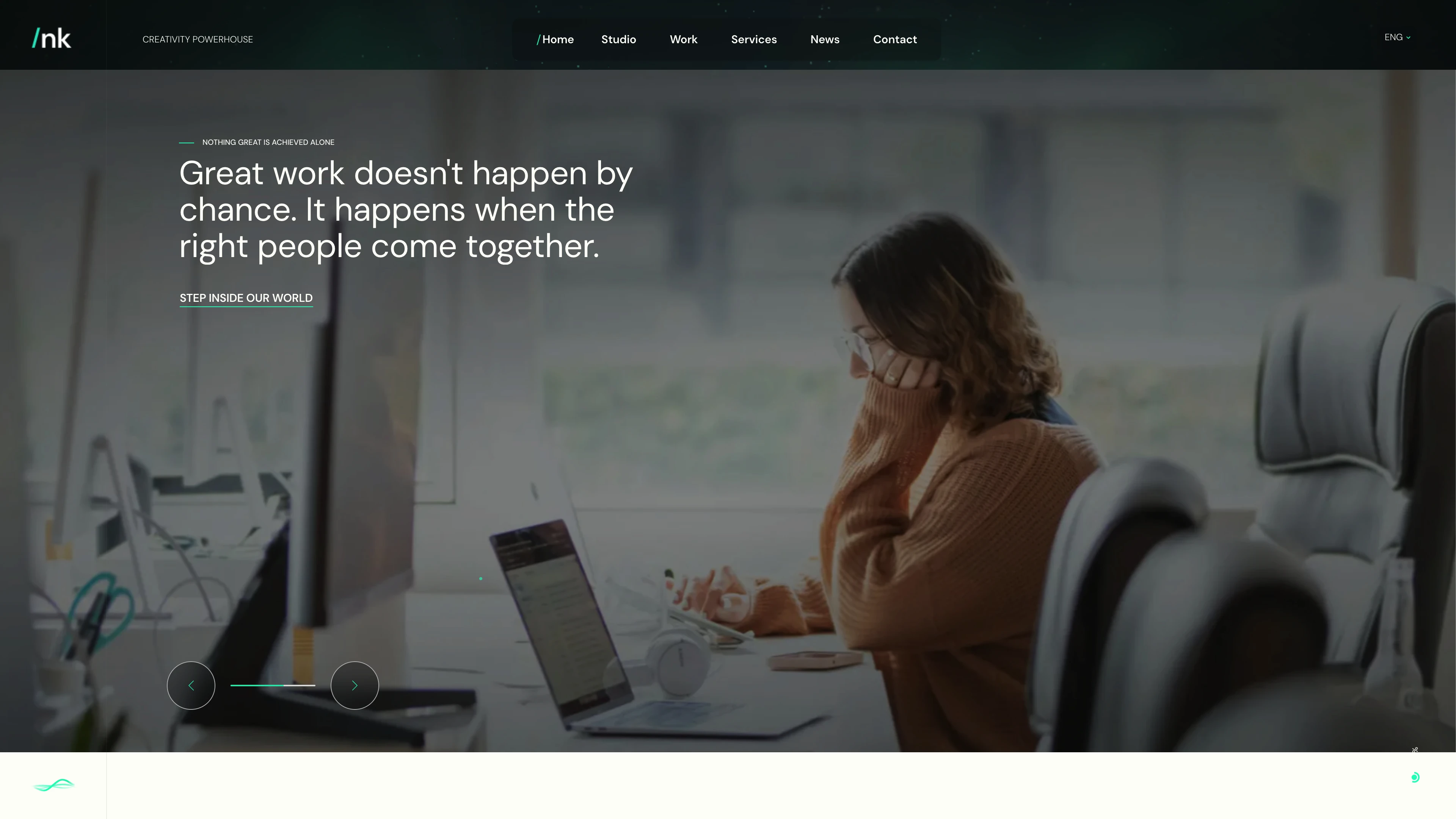 Full page screenshot of the nk.studio website. We create innovative digital products and future-focused brands. Your go-to …