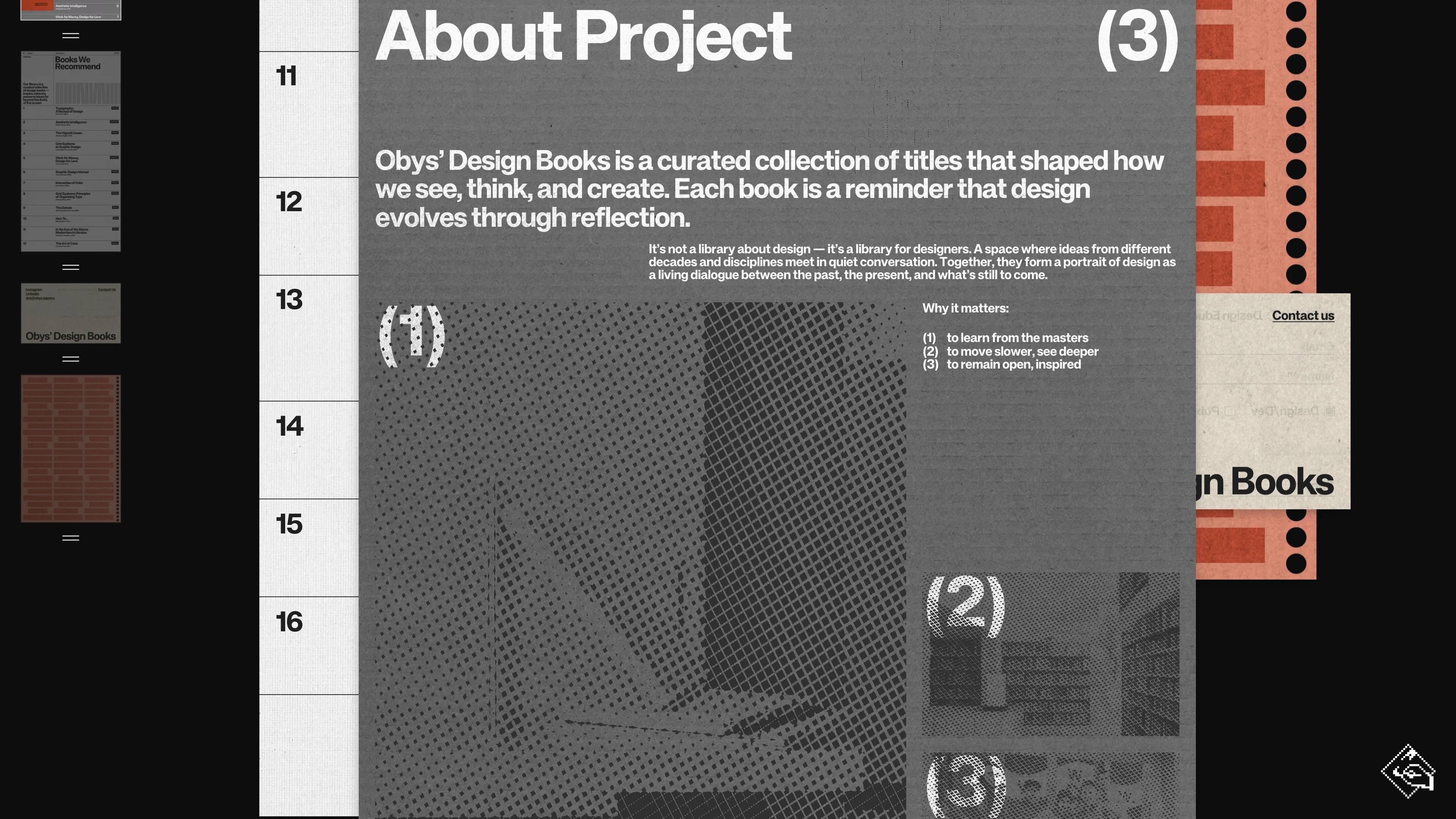 Full page screenshot of the Obys’ Design Books website. A personal selection of titles that show design in ways the screen never could. …
