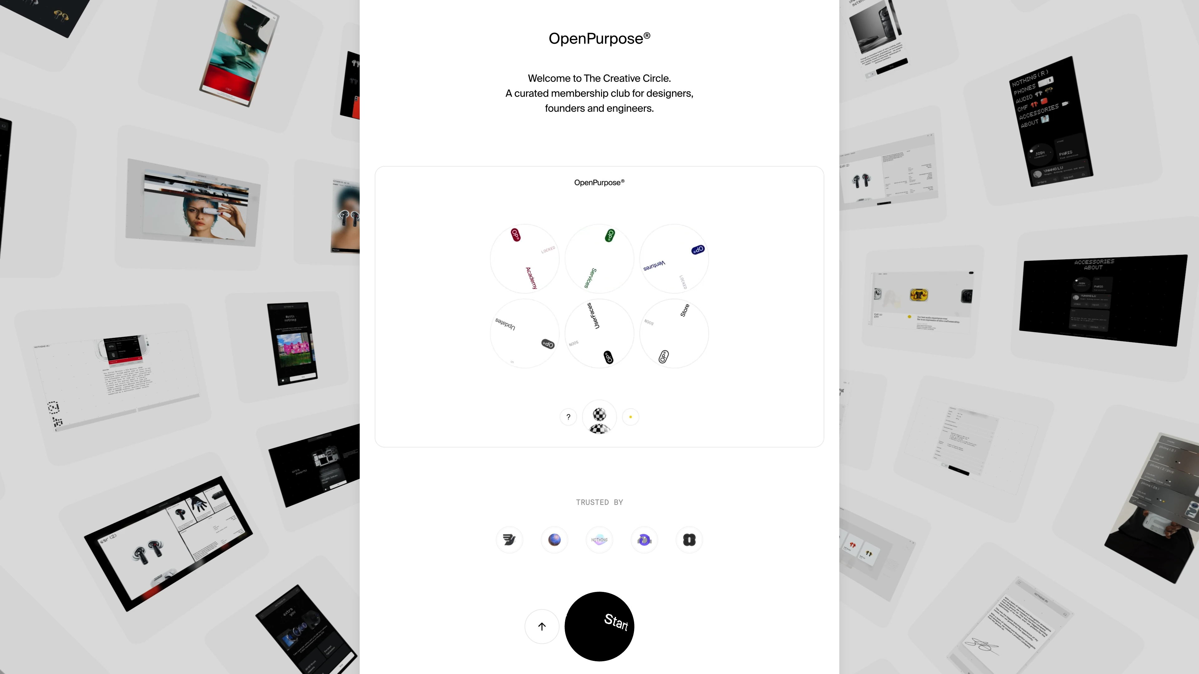 Full page screenshot of the OpenPurpose website. Welcome to The Creative Circle. A curated membership club for designers, …