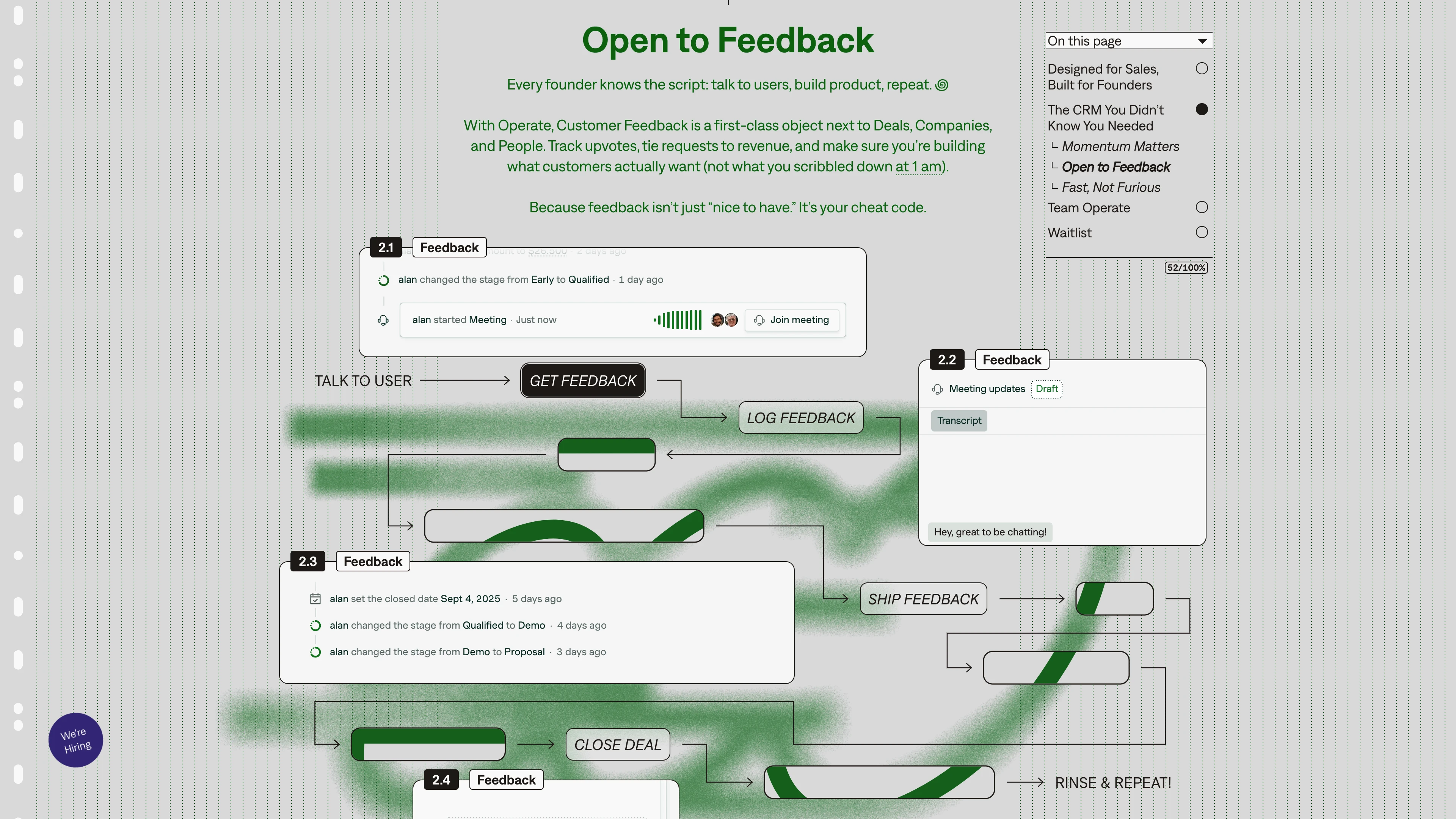 Full page screenshot of the Operate website. Not Yet Another Sales Tool. Operate is a precision-built tool designed to cut …