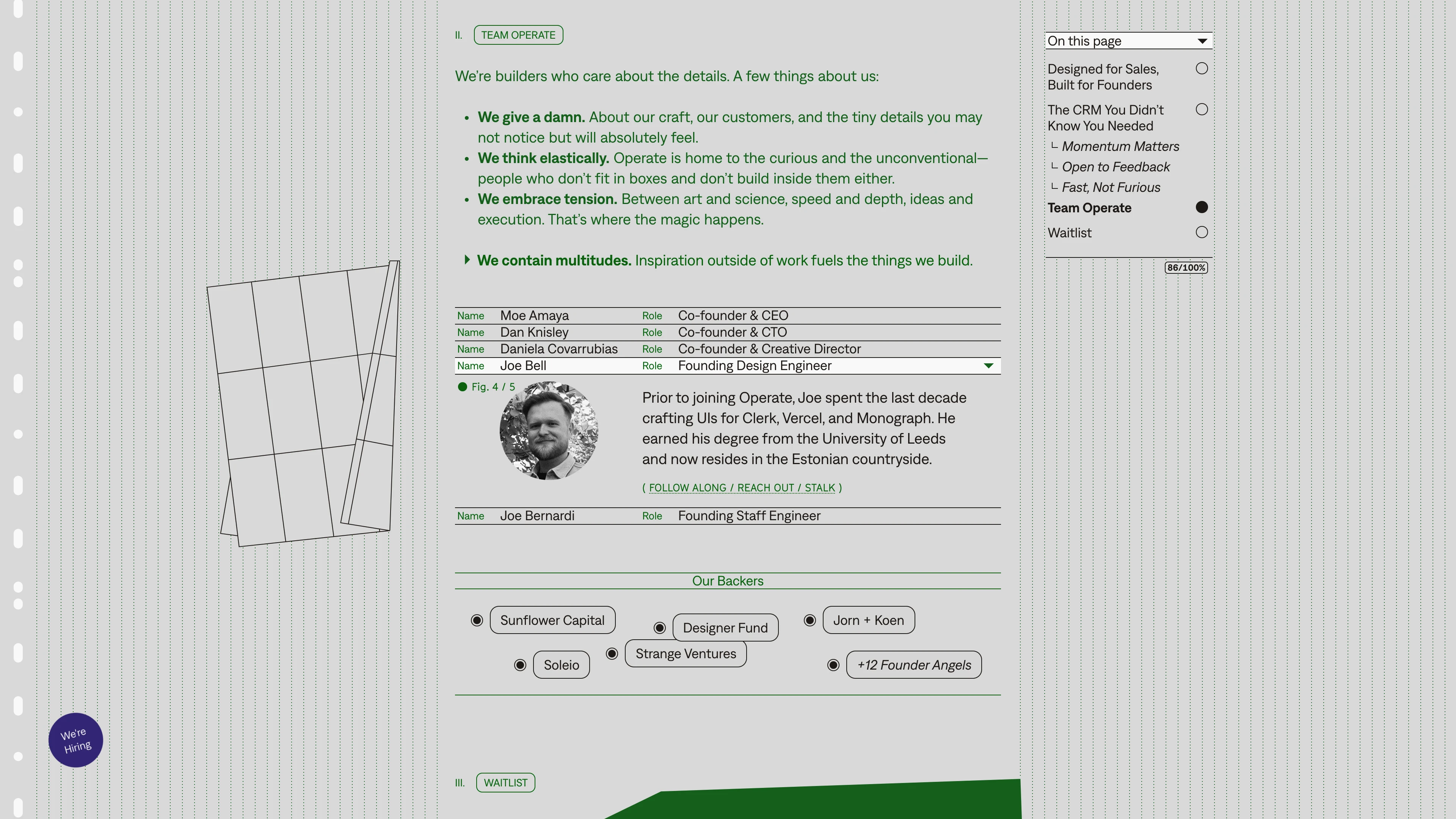 Full page screenshot of the Operate website. Not Yet Another Sales Tool. Operate is a precision-built tool designed to cut …