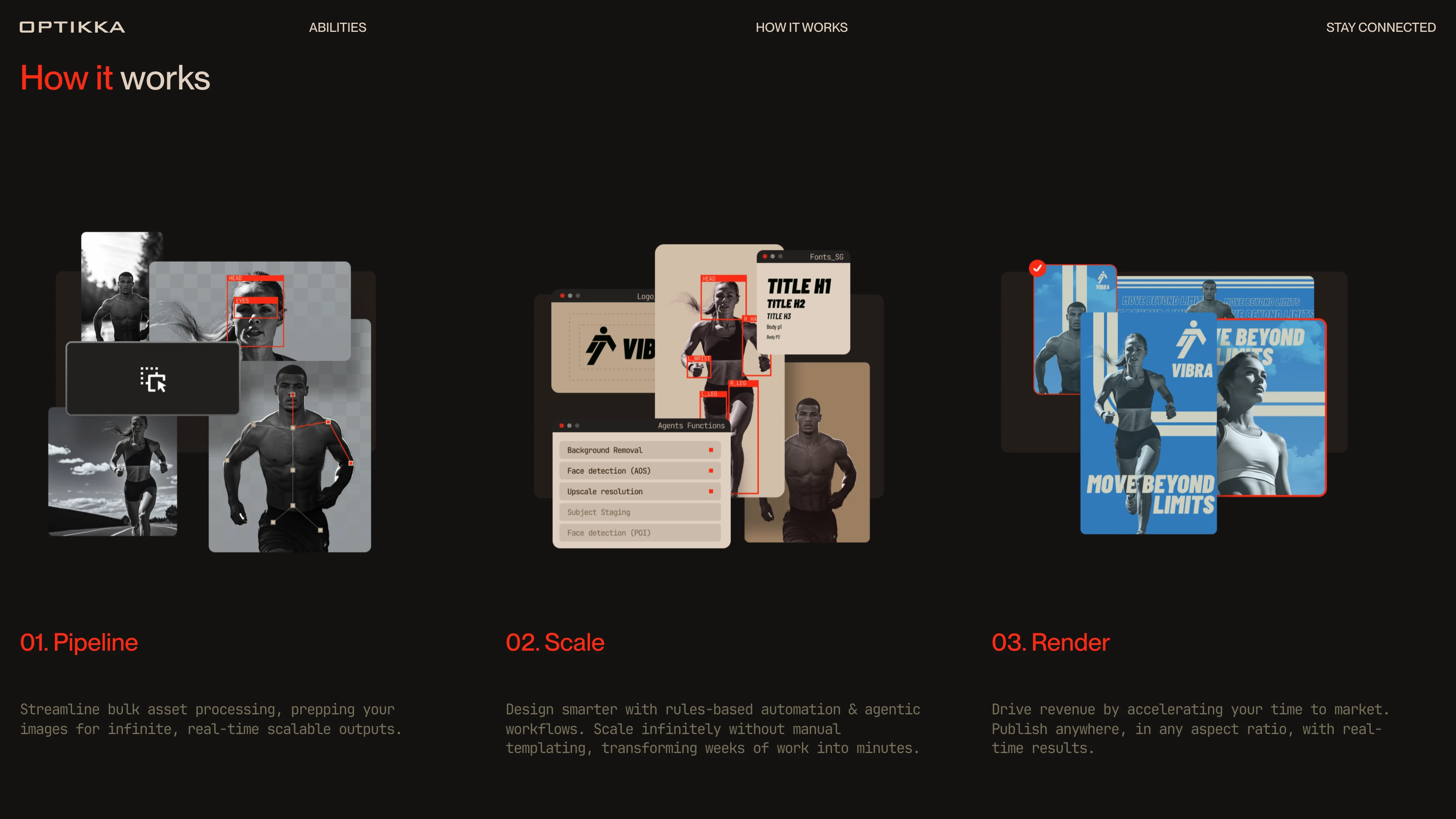 Full page screenshot of the Optikka website. Optikka redefines design workflows, empowering you to scale creative, protect …