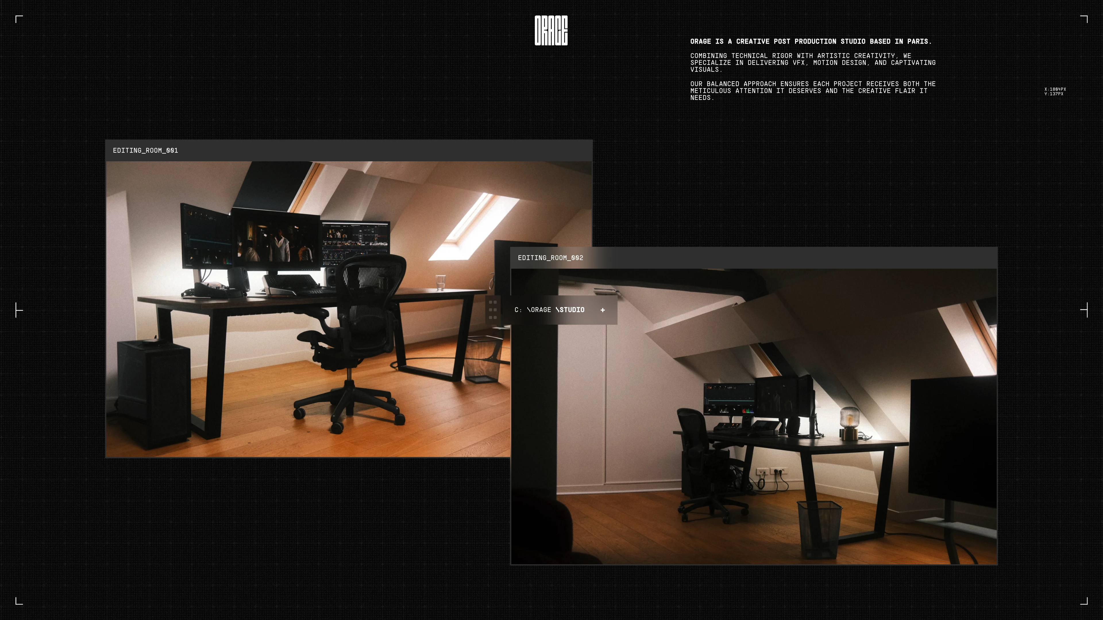 Full page screenshot of the Orage website. Orage studio is a creative post-production studio based in Paris. Combining …