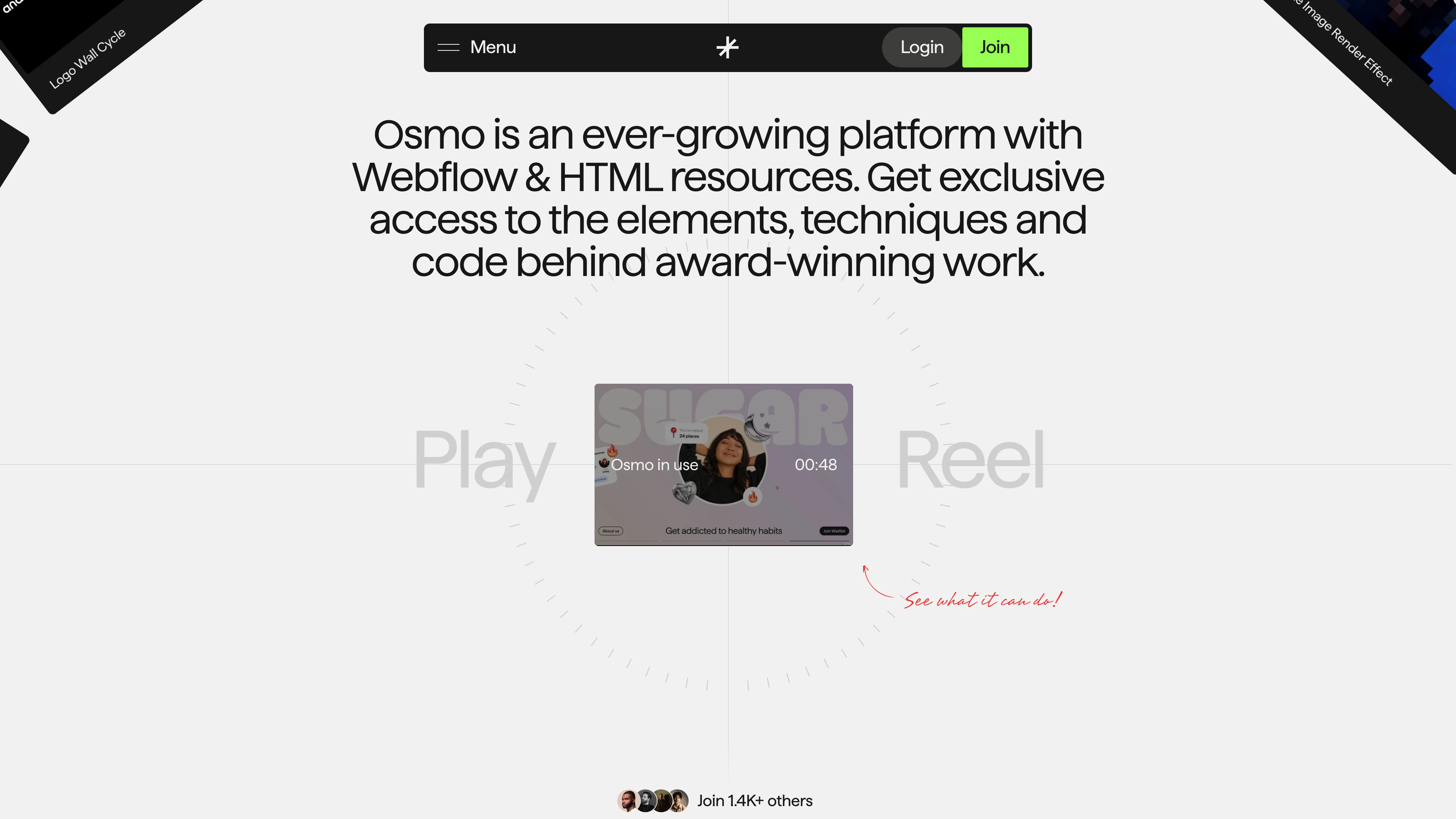 Full page screenshot of the Osmo website. Unlock the Osmo Vault packed with Webflow & HTML resources. Get exclusive access …