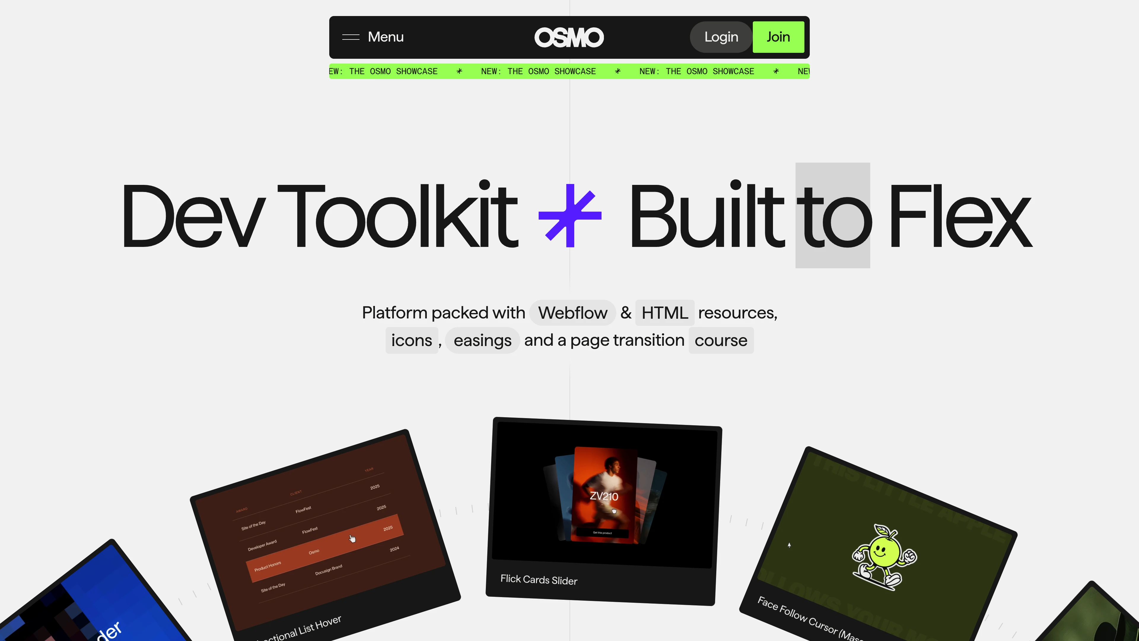 Full page screenshot of the Osmo website. Unlock the Osmo Vault packed with Webflow & HTML resources. Get exclusive access …