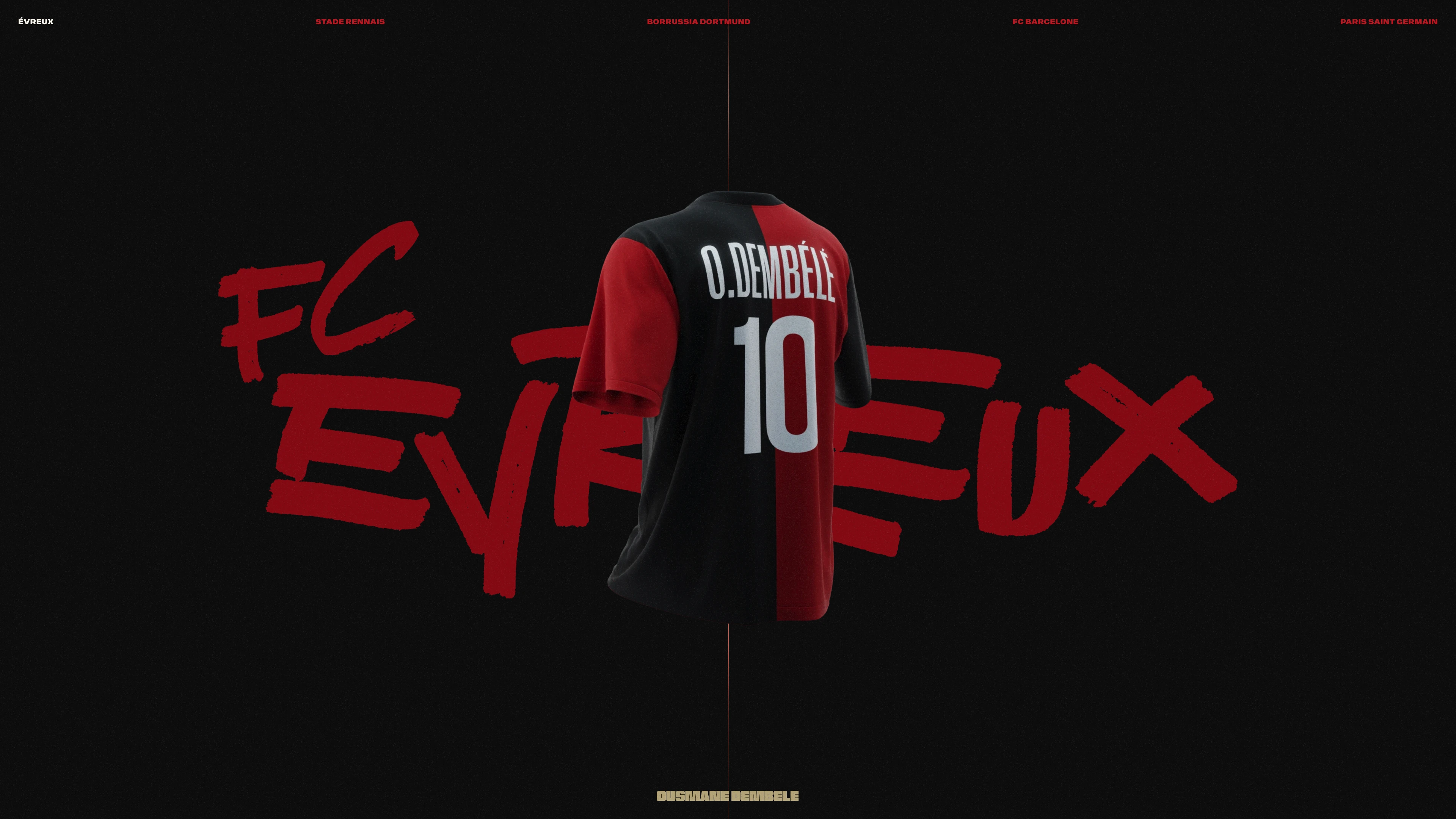 Full page screenshot of the Ousmane Dembélé website. From Évreux to PSG via Rennes, Dortmund & Barcelona. Explore Ousmane Dembélé's …