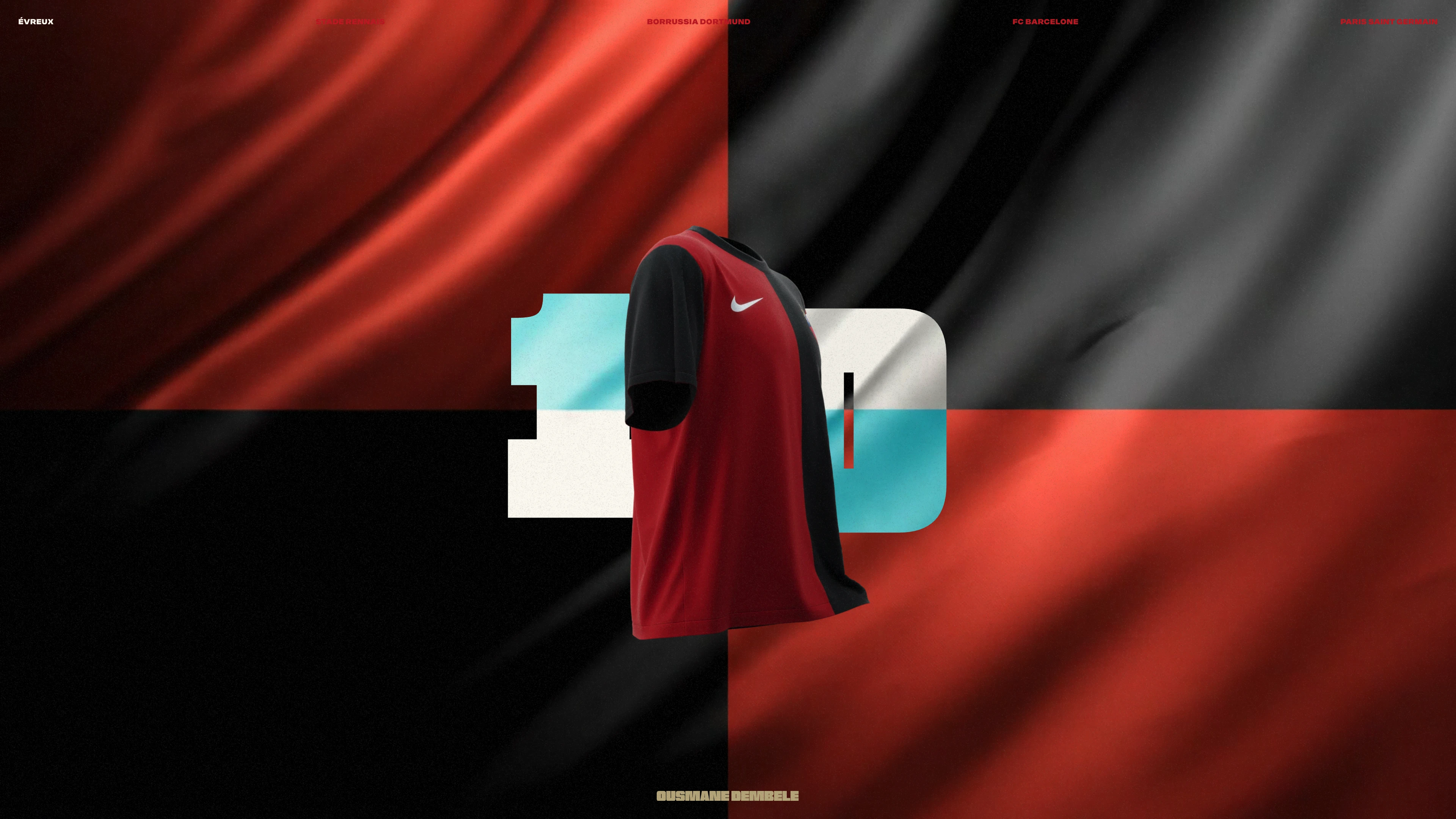 Full page screenshot of the Ousmane Dembélé website. From Évreux to PSG via Rennes, Dortmund & Barcelona. Explore Ousmane Dembélé's …