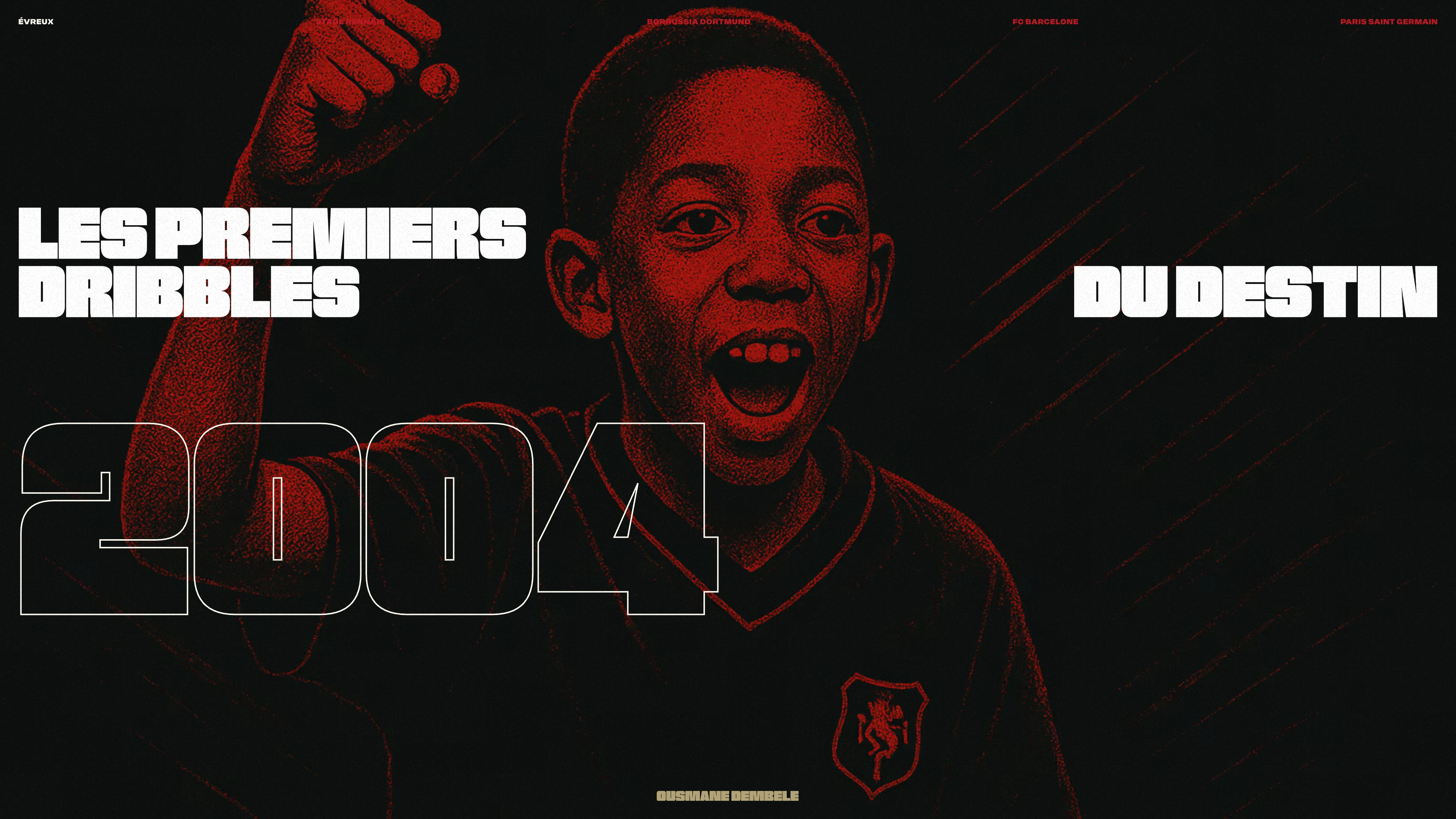 Full page screenshot of the Ousmane Dembélé website. From Évreux to PSG via Rennes, Dortmund & Barcelona. Explore Ousmane Dembélé's …