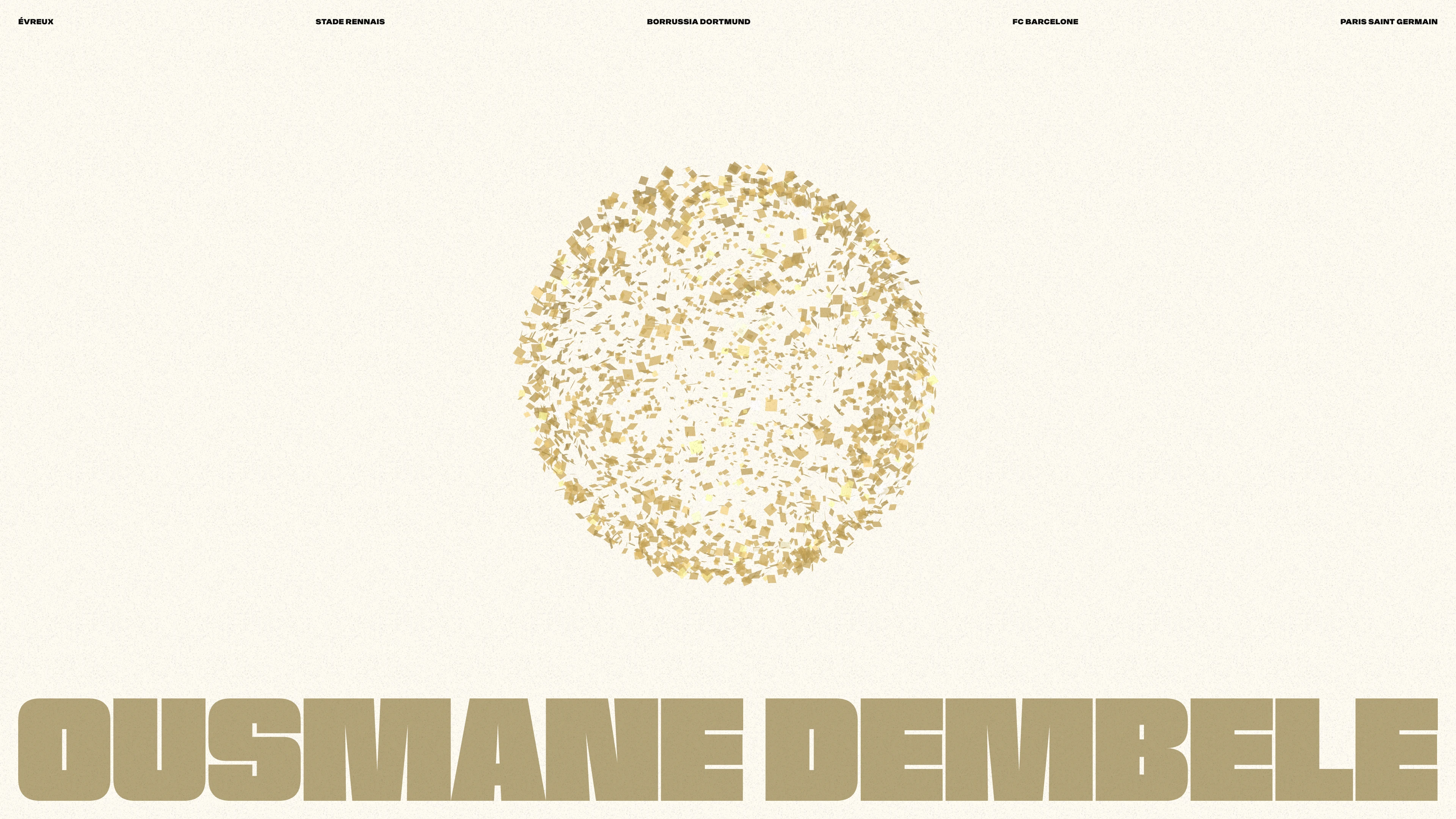 Full page screenshot of the Ousmane Dembélé website. From Évreux to PSG via Rennes, Dortmund & Barcelona. Explore Ousmane Dembélé's …