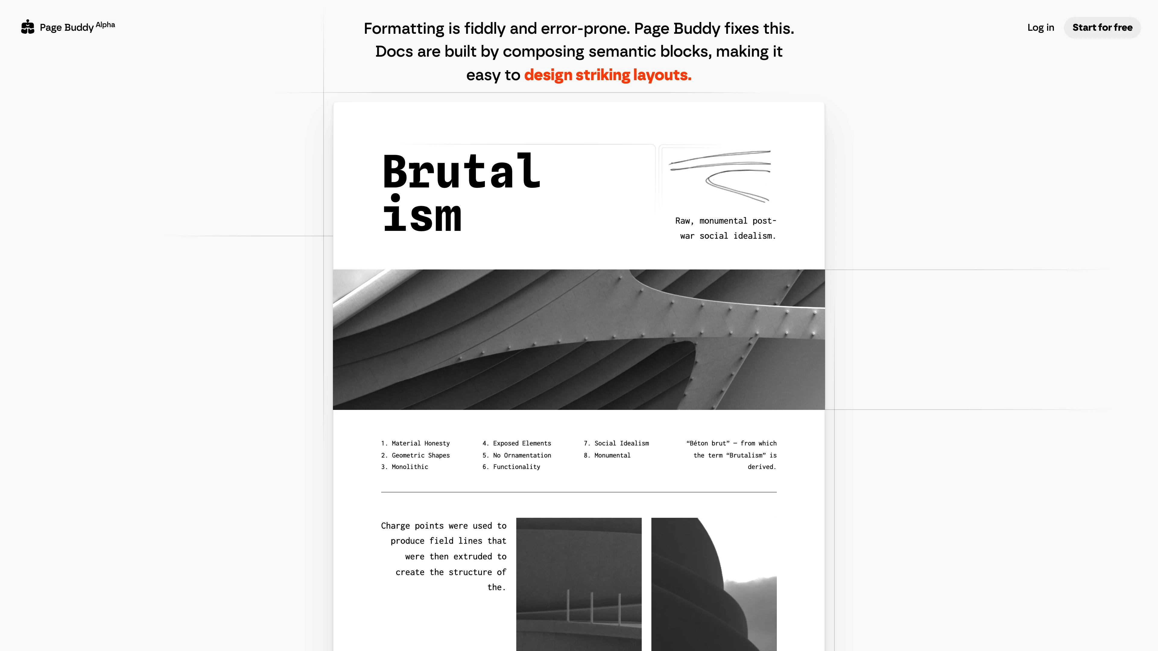 Full page screenshot of the Page Buddy website. Page Buddy is a powerful yet friendly writing & design tool to build docs for …