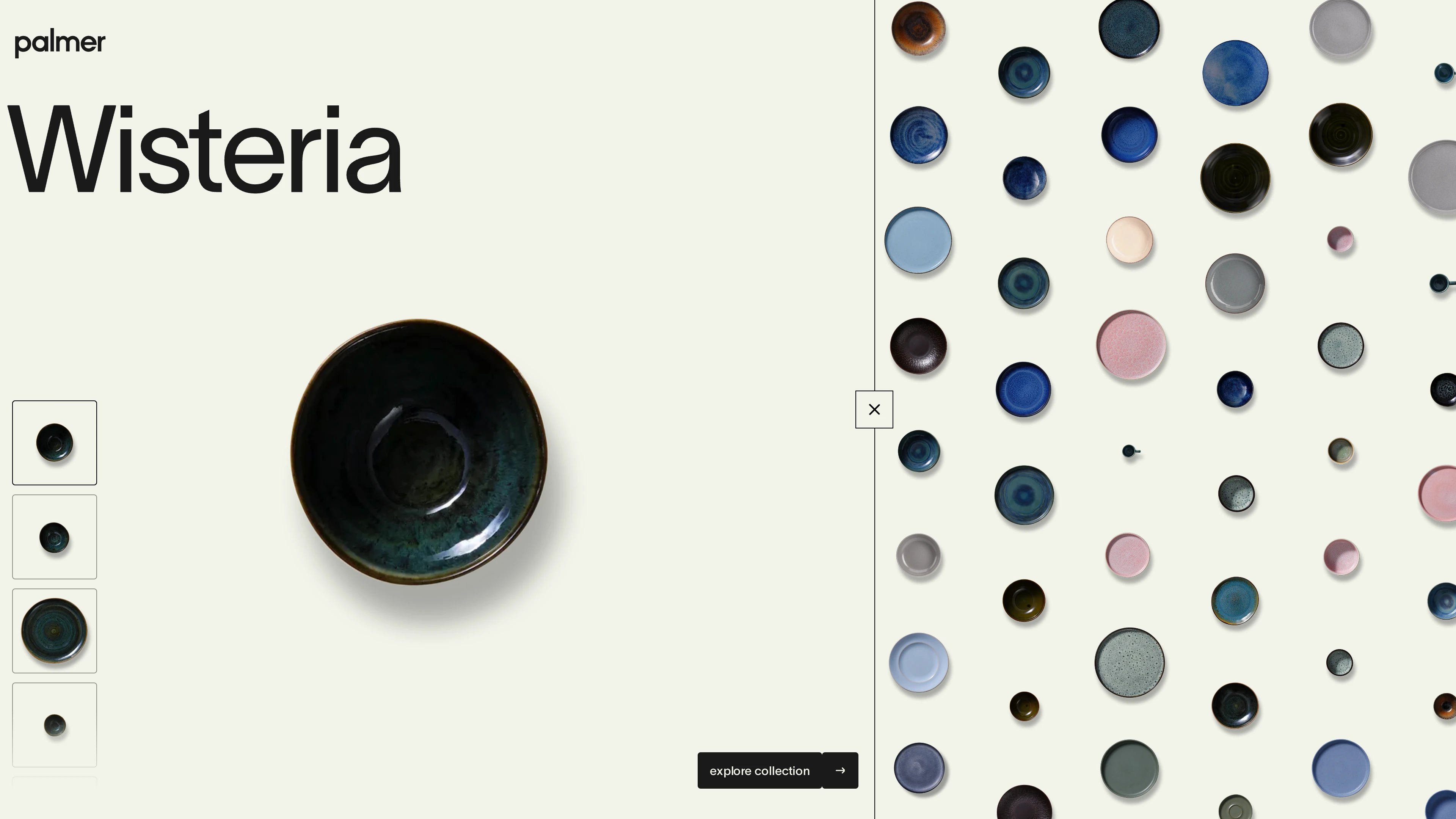 Full page screenshot of the Palmer Dinnerware website. Indulge your senses with Palmer's exquisite dinnerware collection. Designed to …