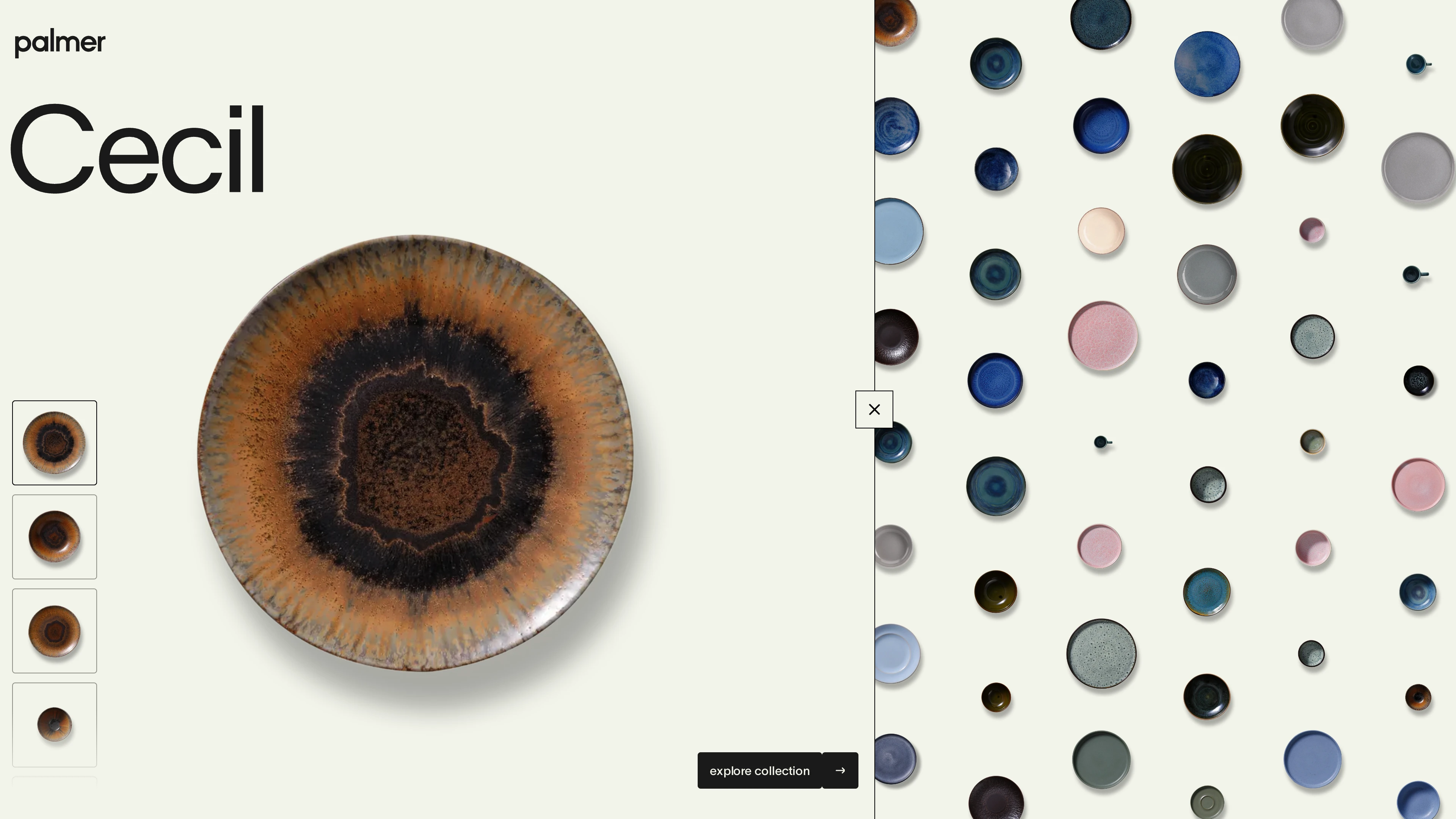 Full page screenshot of the Palmer Dinnerware website. Indulge your senses with Palmer's exquisite dinnerware collection. Designed to …