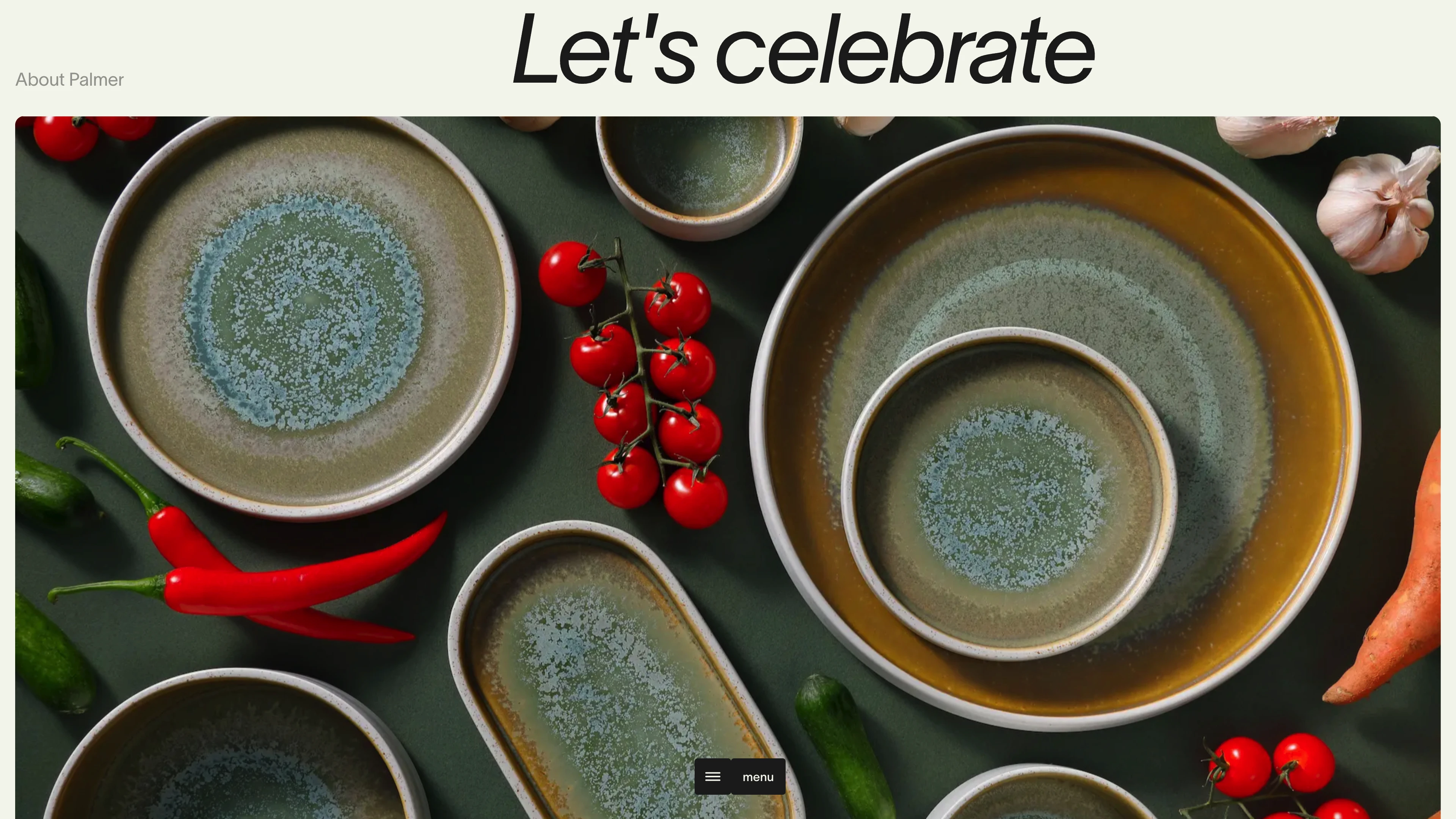 Full page screenshot of the Palmer Dinnerware website. Indulge your senses with Palmer's exquisite dinnerware collection. Designed to …