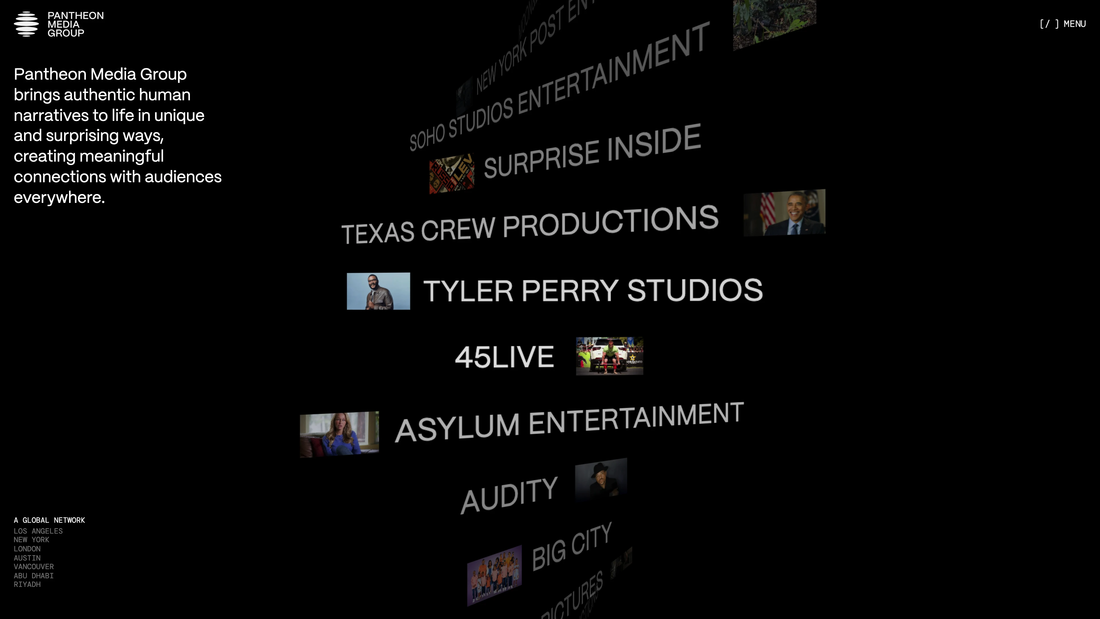 Full page screenshot of the Pantheon Media website. Pantheon Media Group is one of the fastest-growing companies in entertainment. …