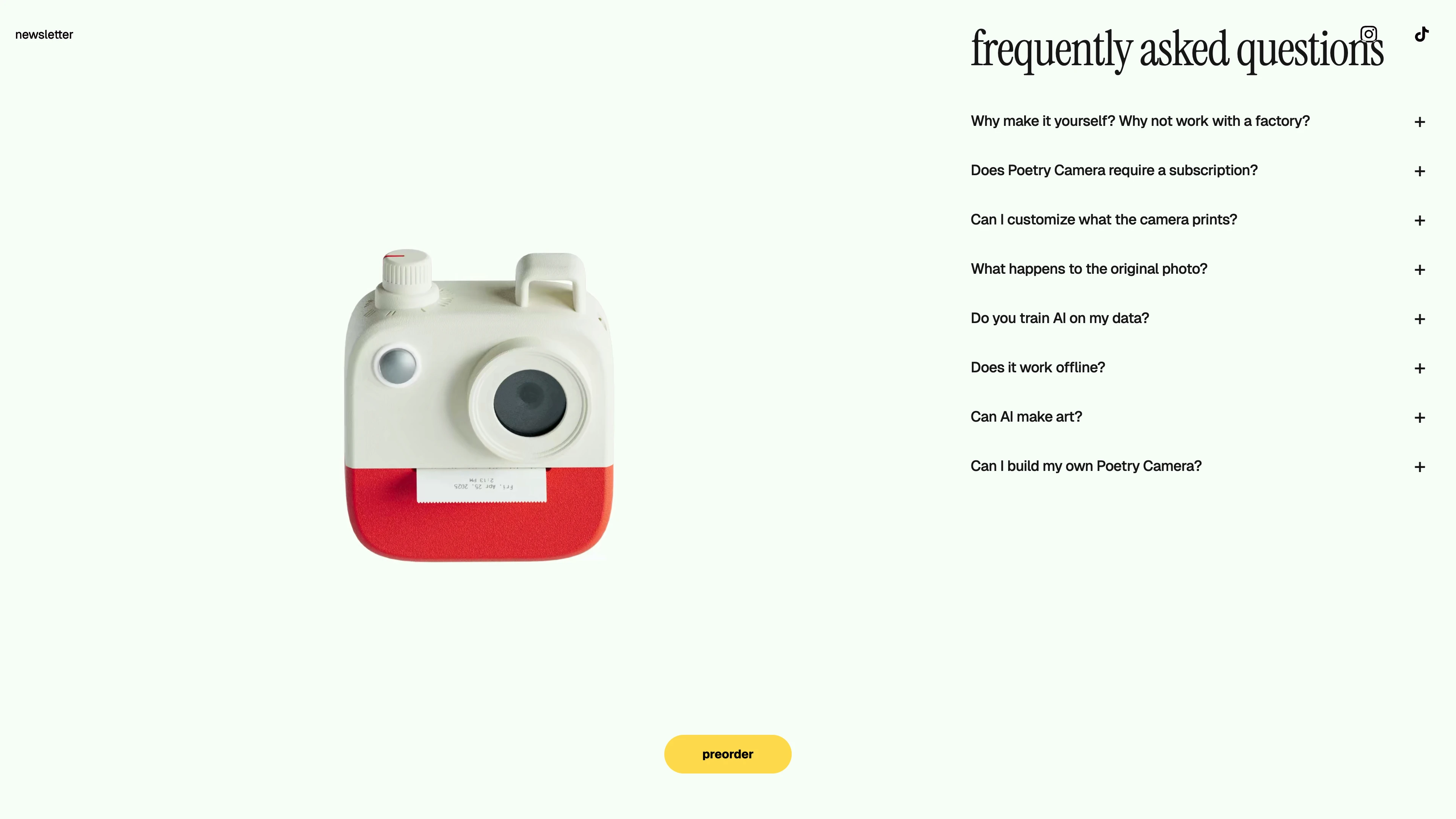 Full page screenshot of the poetry camera website. poetry camera is a new way to see your world. take a photo with the camera... …