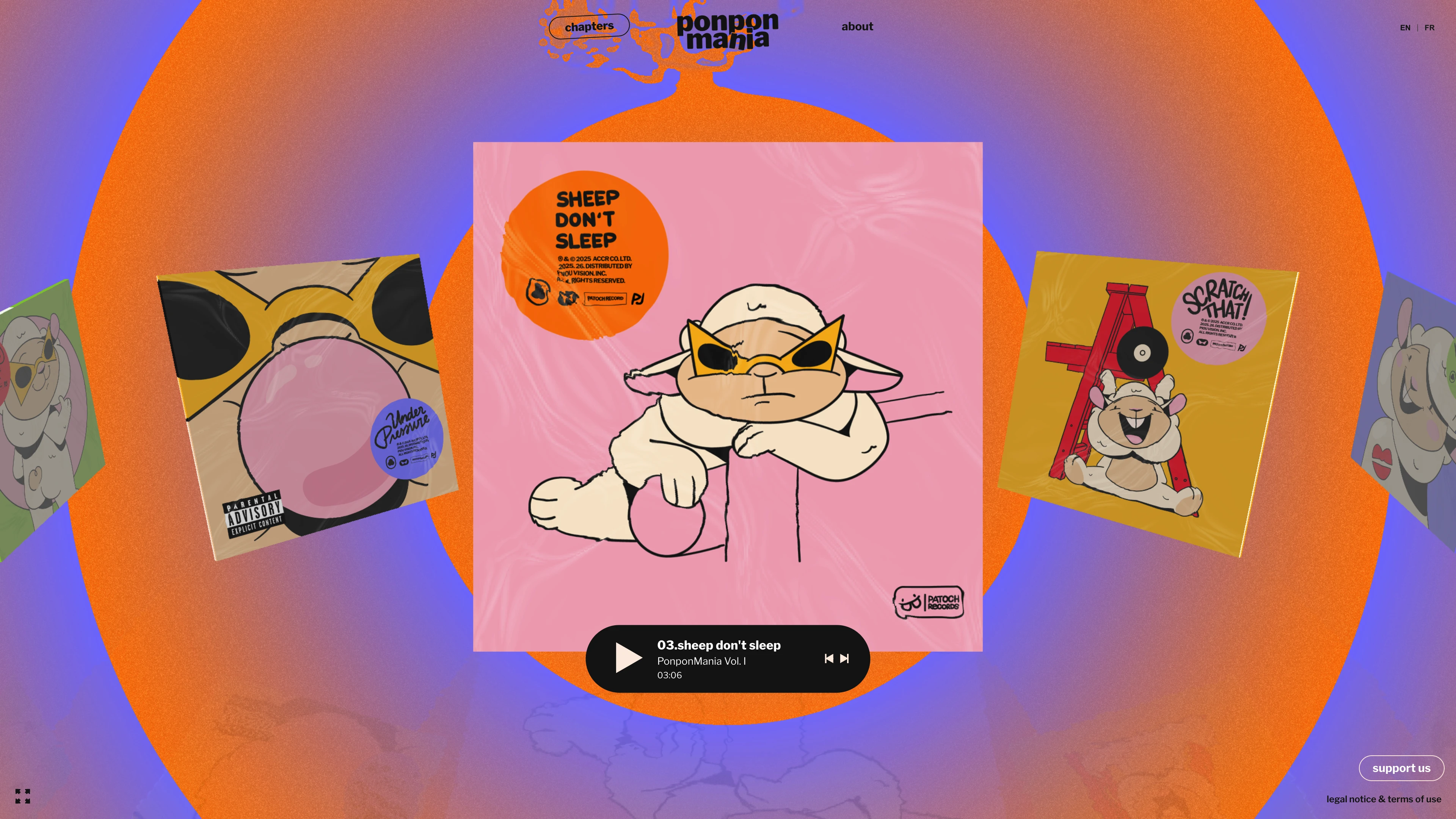 Full page screenshot of the Ponpon Mania website. Ponpon Mania is an interactive comic. Follow the adventure of a megalomaniac …