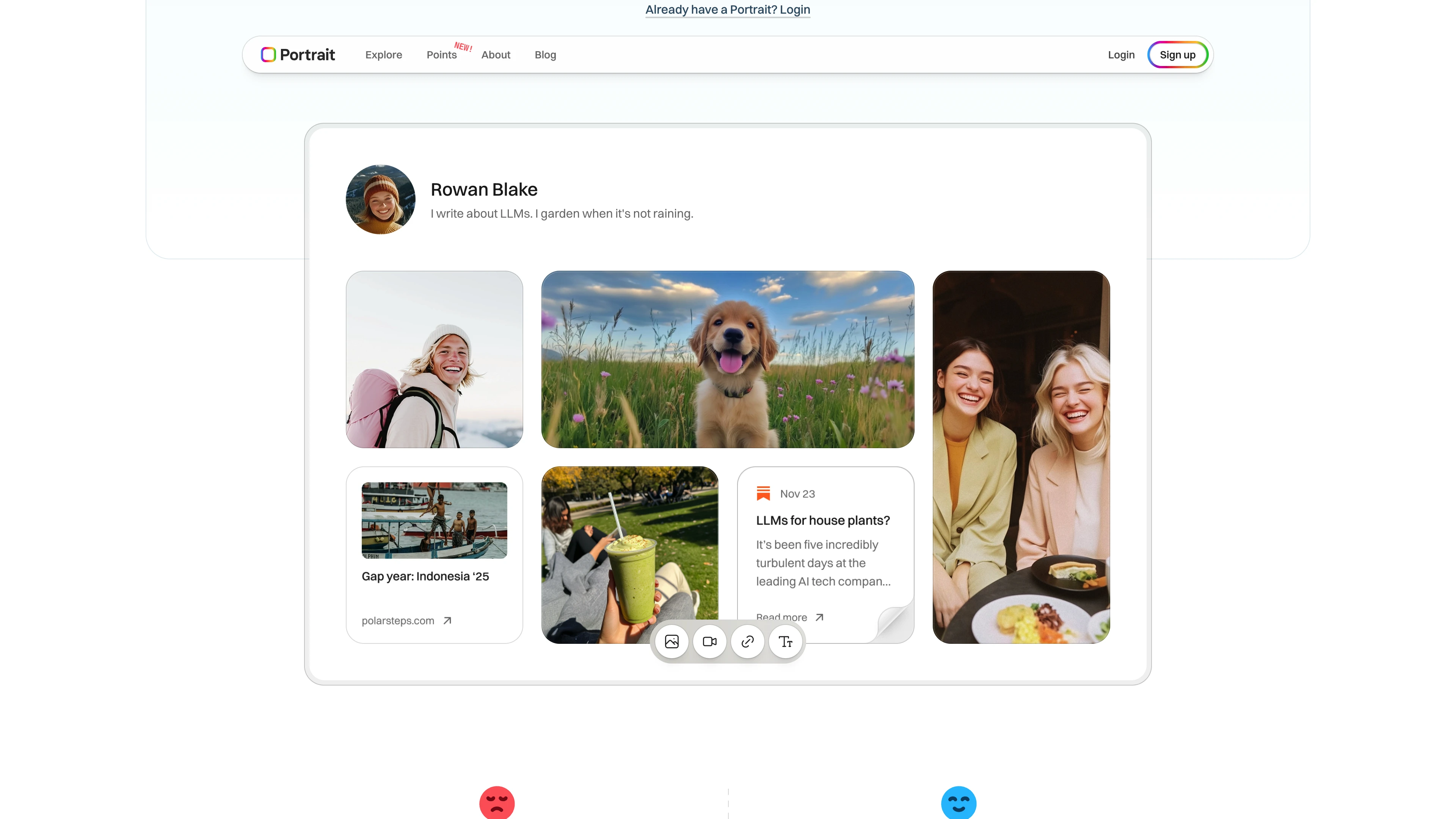 Full page screenshot of the Portrait website. Where your digital self is truly yours. Your forever space for everything you …