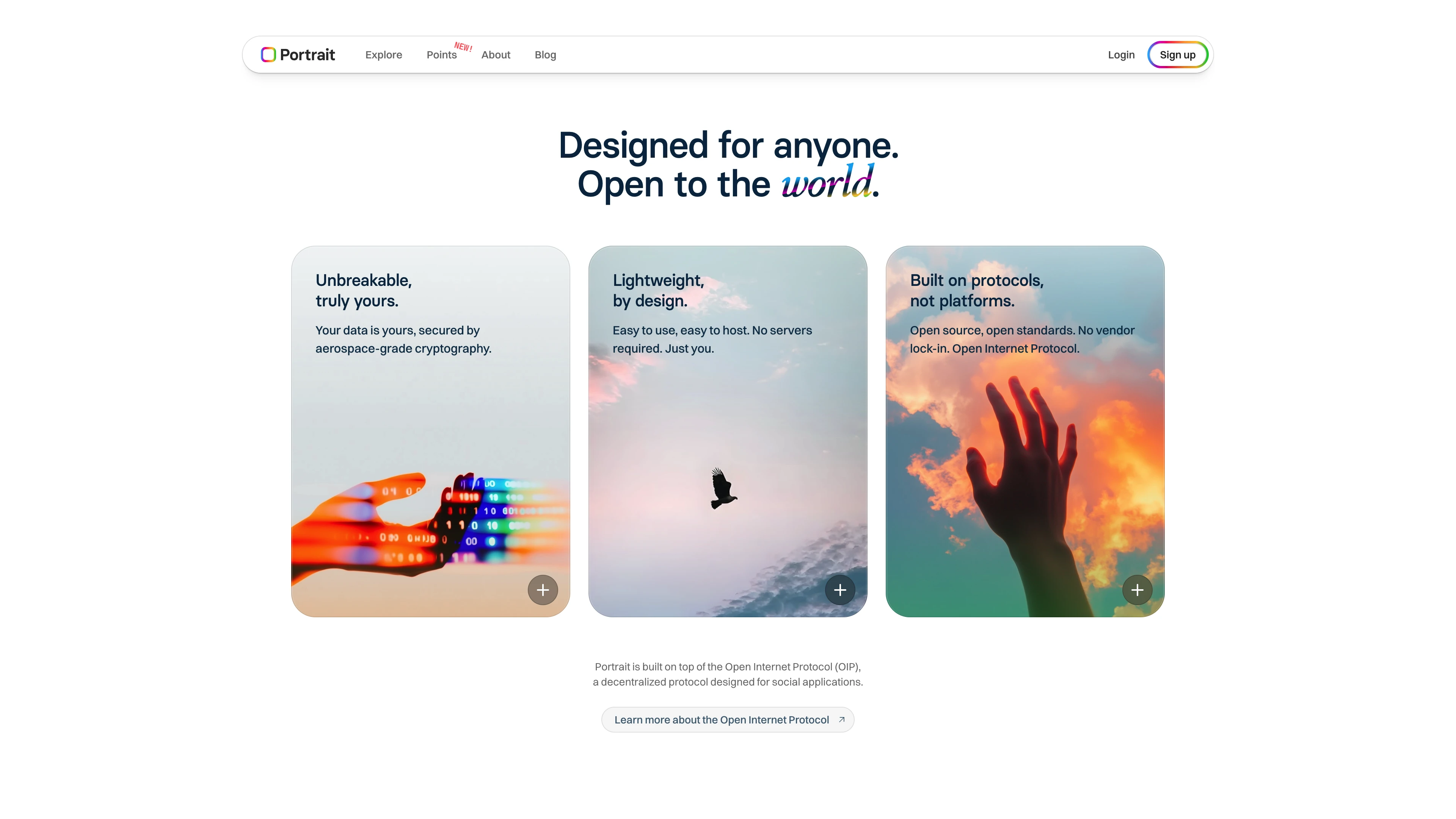 Full page screenshot of the Portrait website. Where your digital self is truly yours. Your forever space for everything you …