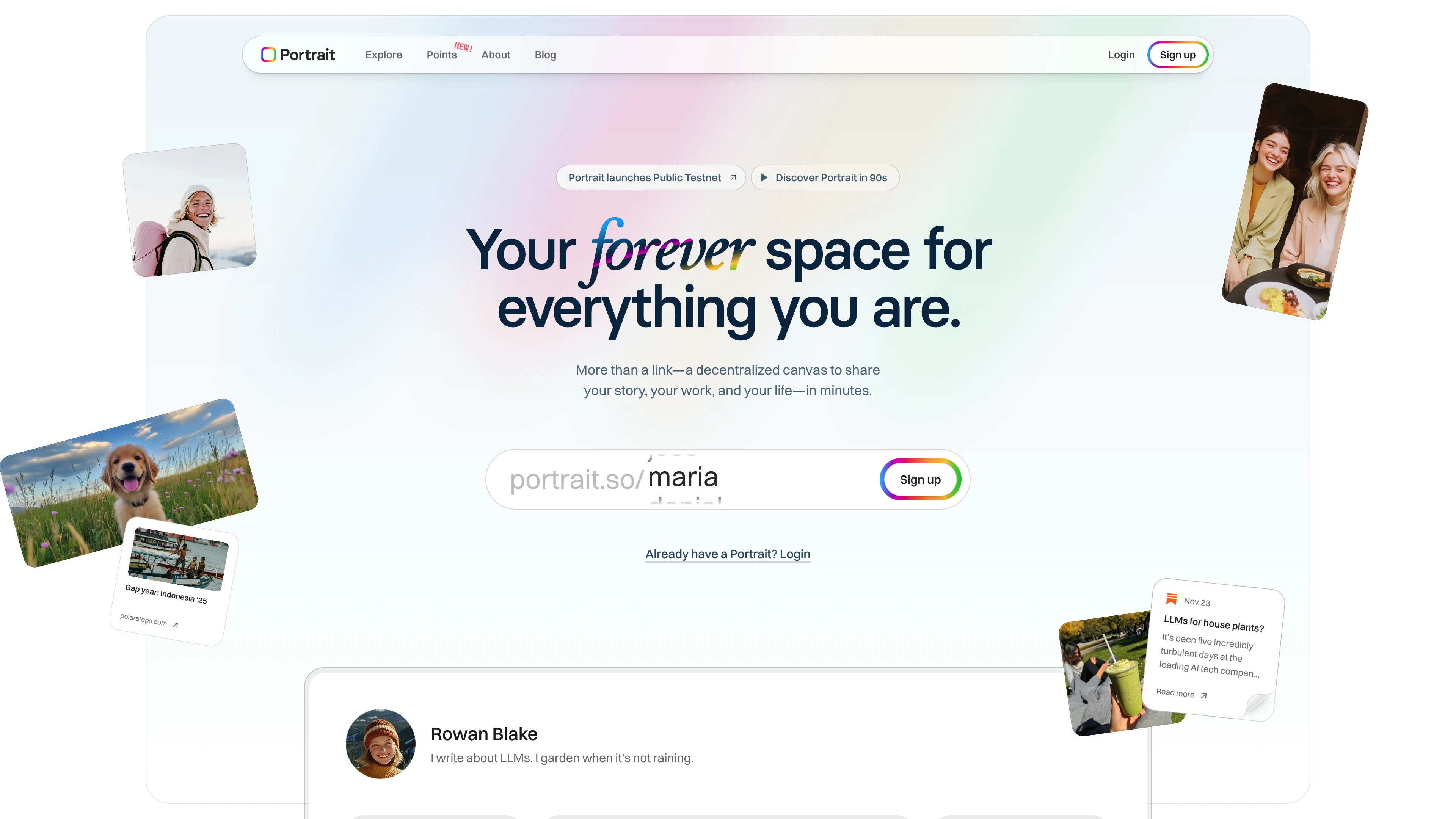 Full page screenshot of the Portrait website. Where your digital self is truly yours. Your forever space for everything you …