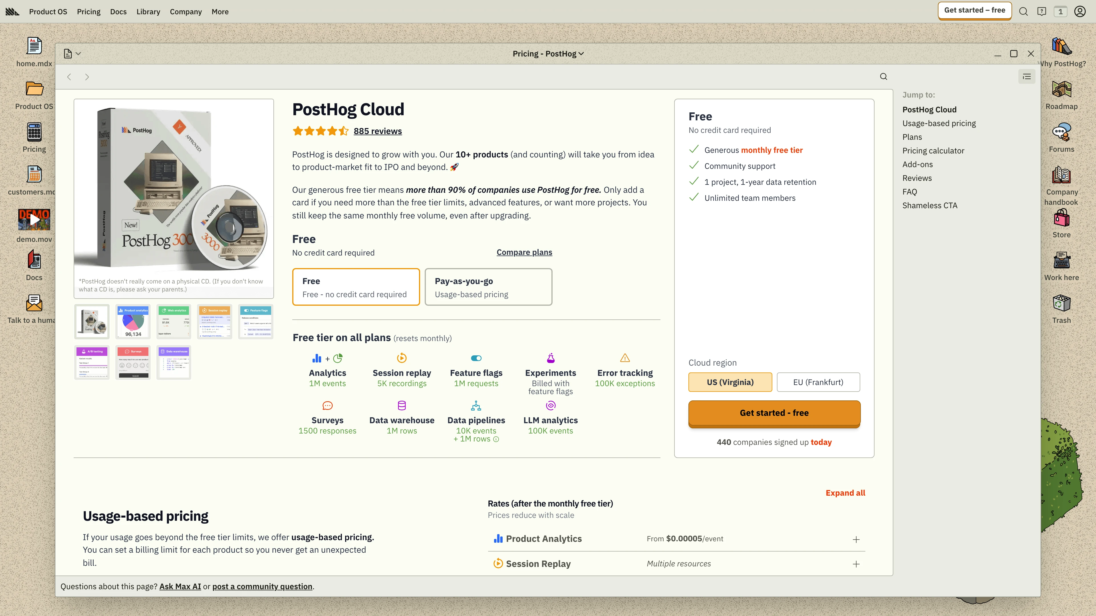 Full page screenshot of the PostHog website. We’re building every tool for product engineers to build successful products.