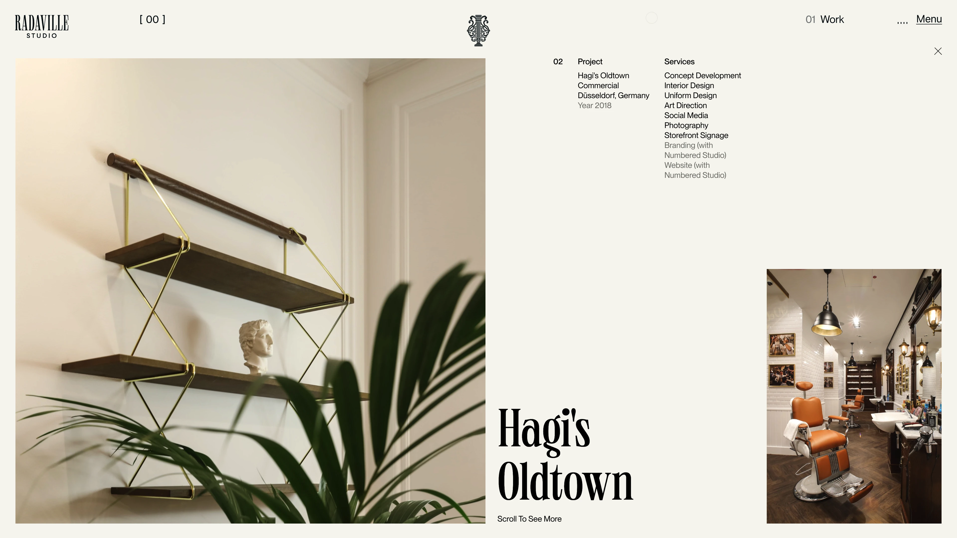 Full page screenshot of the Radaville Studio website. Radaville Studio is a multi-disciplinary design studio specializing in Interior …