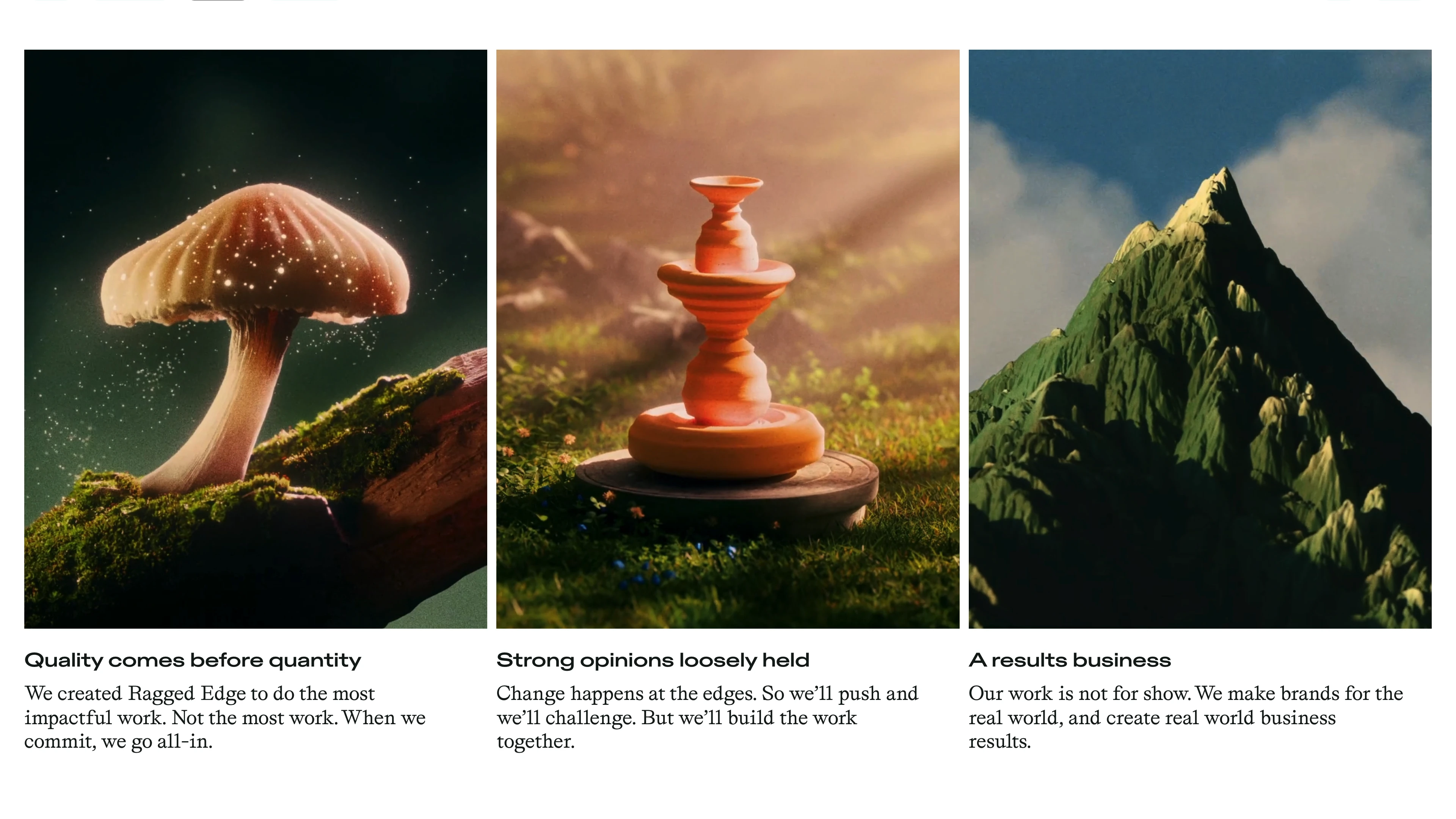 Full page screenshot of the Ragged Edge website. A global branding agency proudly based in London. Average is easy. We're not …