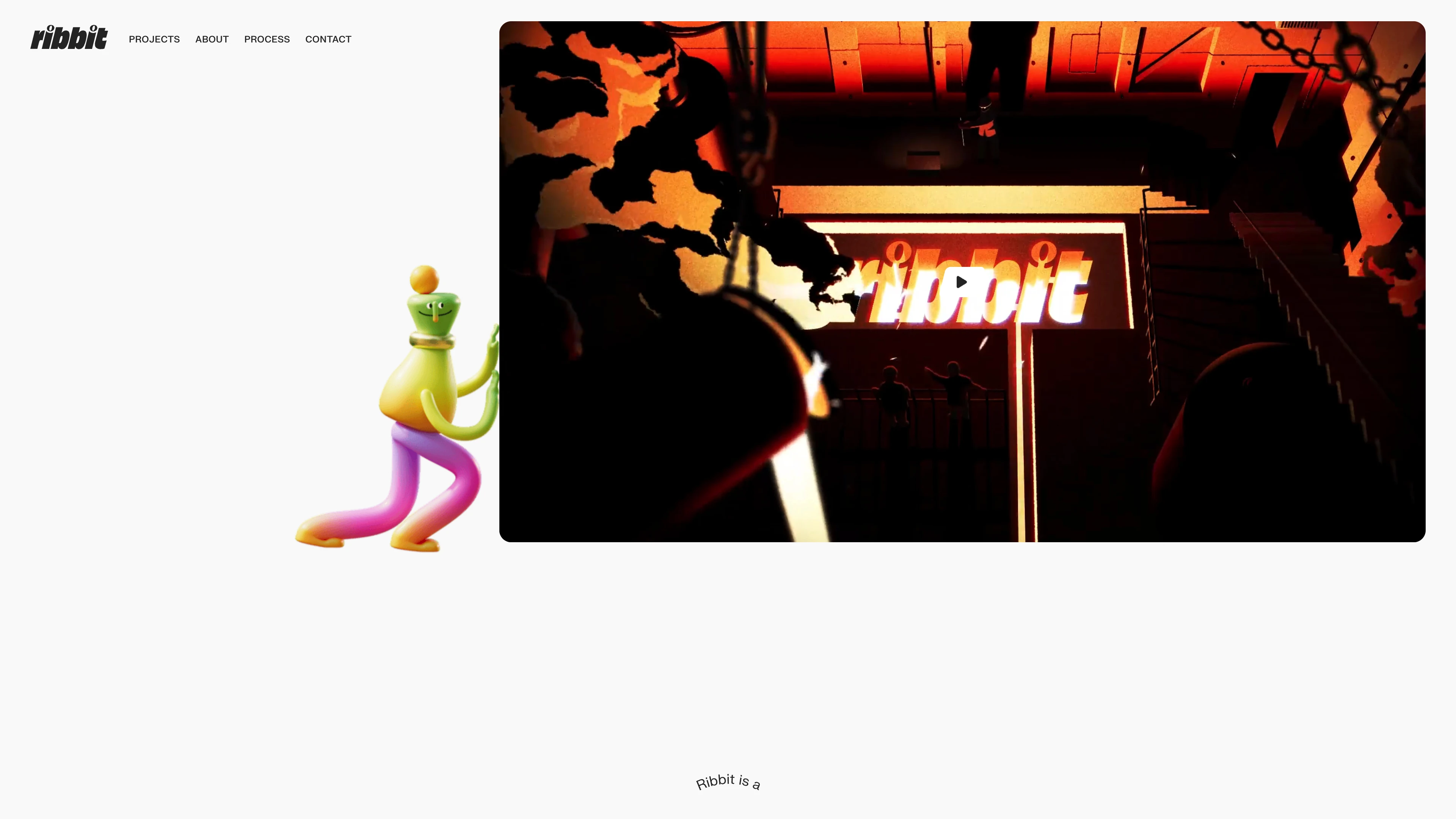 Full page screenshot of the Ribbit website. Ribbit is a creative motion agency based in Copenhagen founded to create …