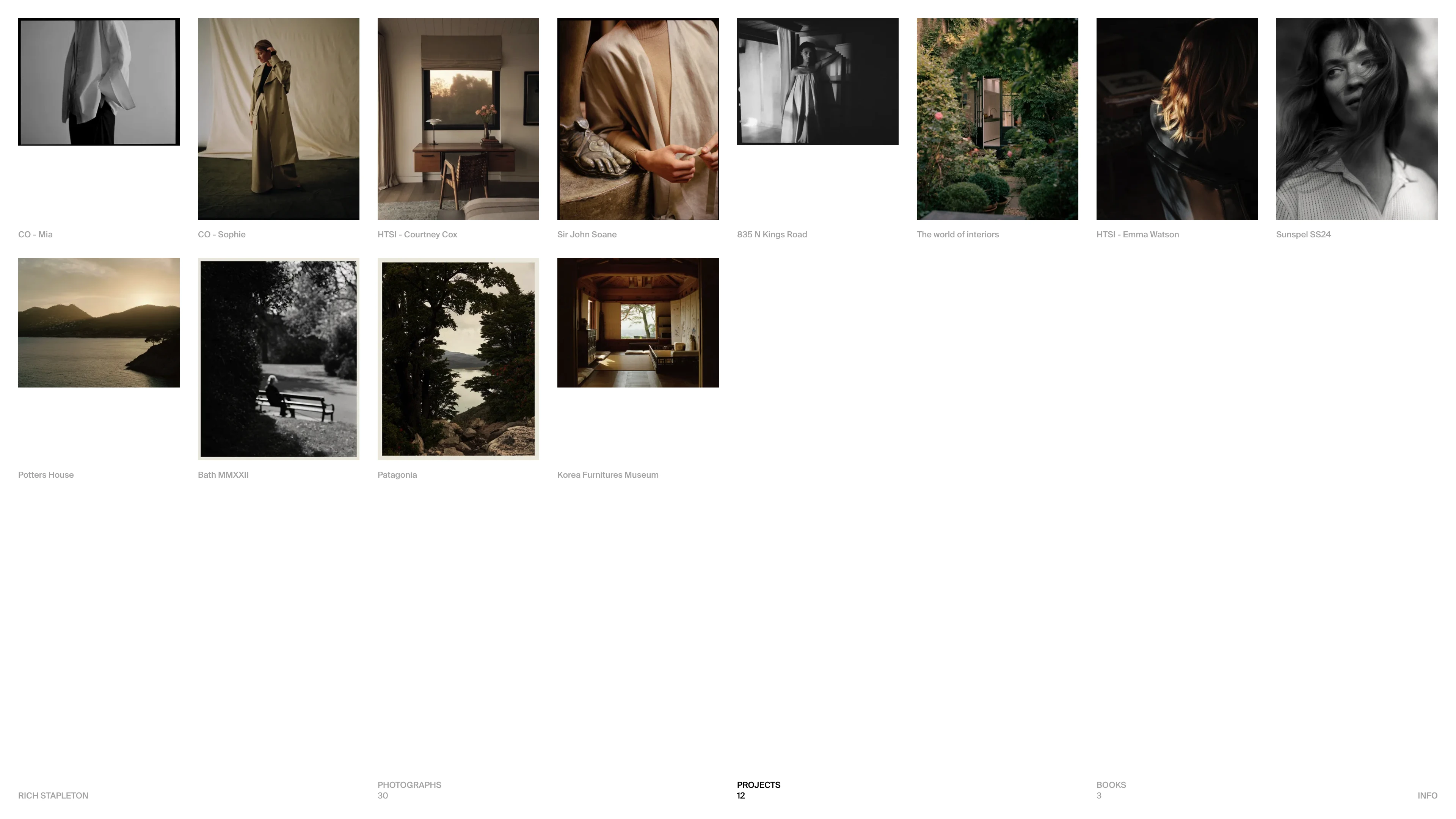 Full page screenshot of the Rich Stapleton website. Rich Stapleton is a British photographer based in Los Angeles.