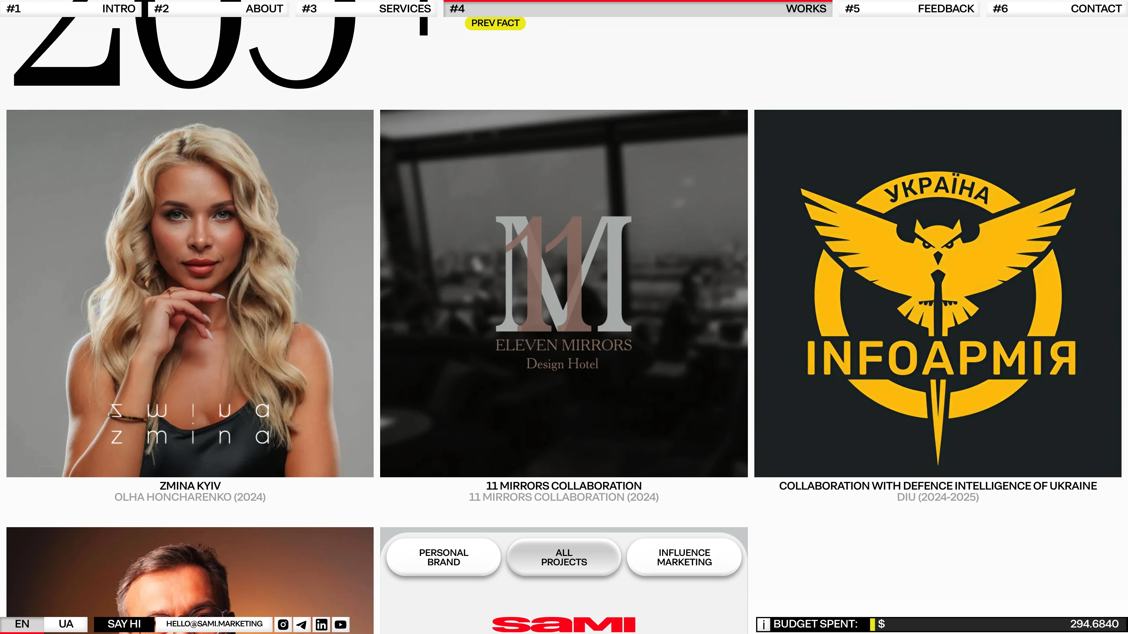 Full page screenshot of the SAMI website. Influence marketing & Personal brands. We work across different industries to …