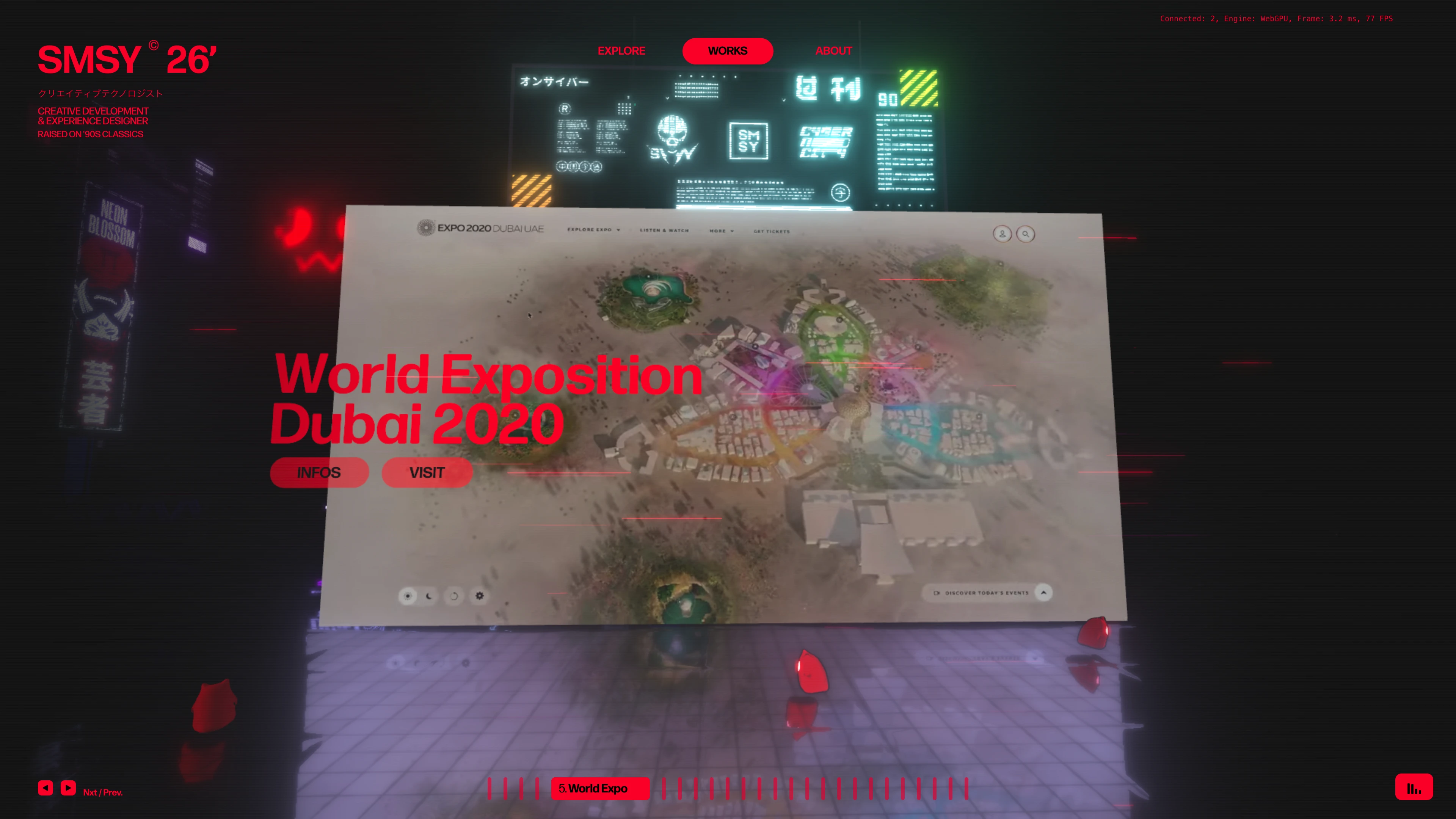 Full page screenshot of the SMSY-Gen02 website. Award winning Creative Graphics Engineer specializing in WebGPU, WebGL, …