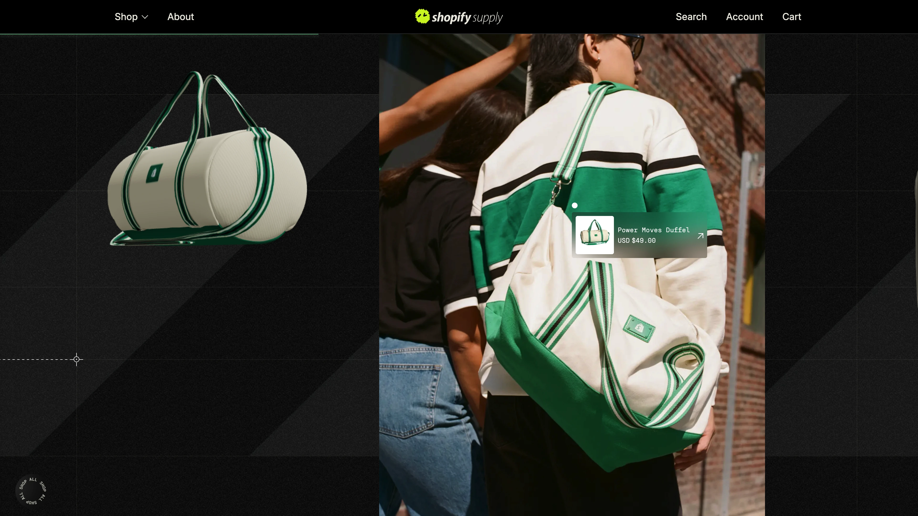 Full page screenshot of the Shopify Supply website. Shopify Supply — the store designed for the commerce community. Our store runs …