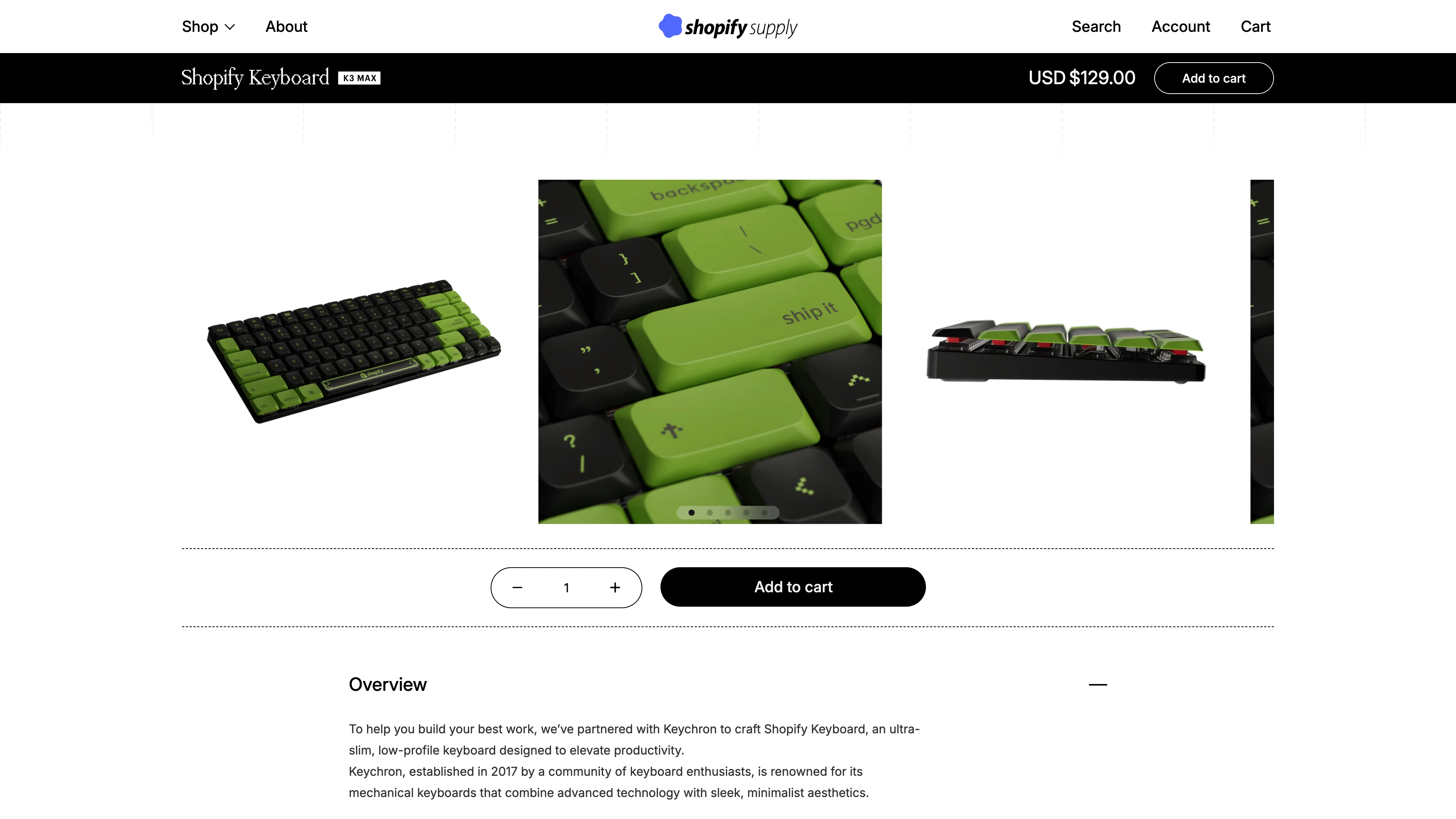 Full page screenshot of the Shopify Supply website. Shopify Supply — the store designed for the commerce community. Our store runs …