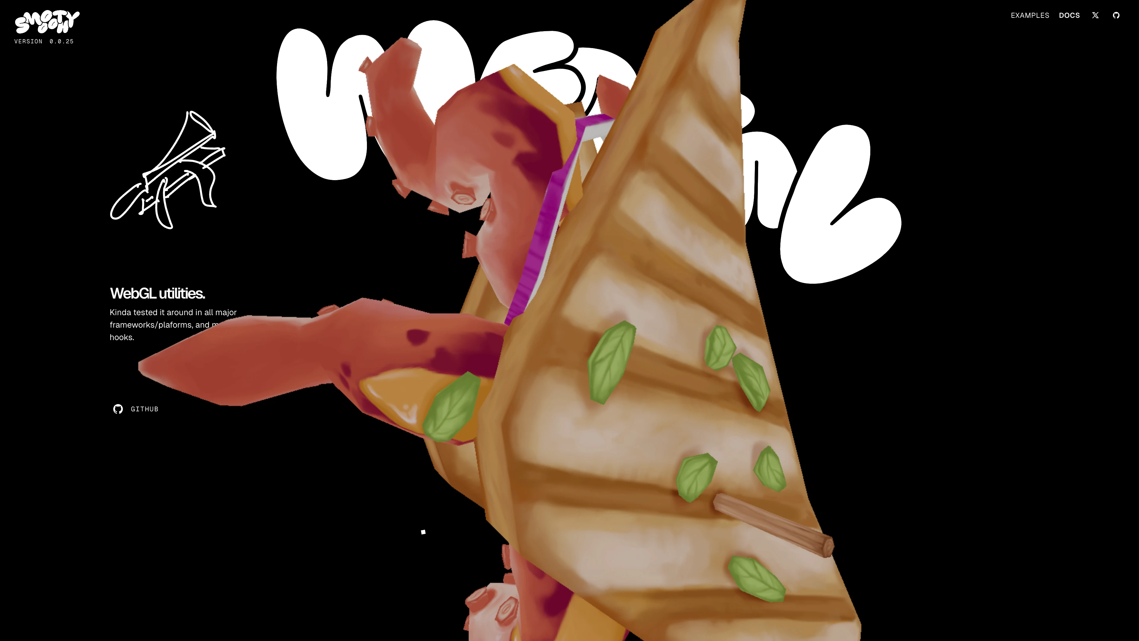 Full page screenshot of the Smooothy website. Smooth configurable extendable slider made for animation.