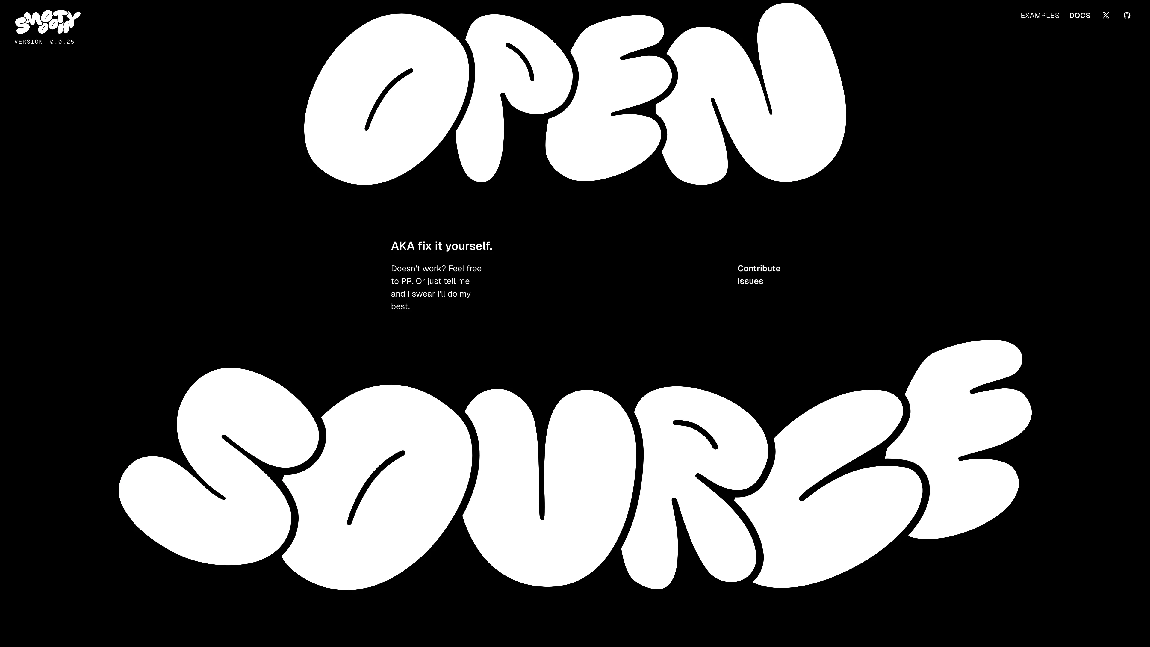 Full page screenshot of the Smooothy website. Smooth configurable extendable slider made for animation.