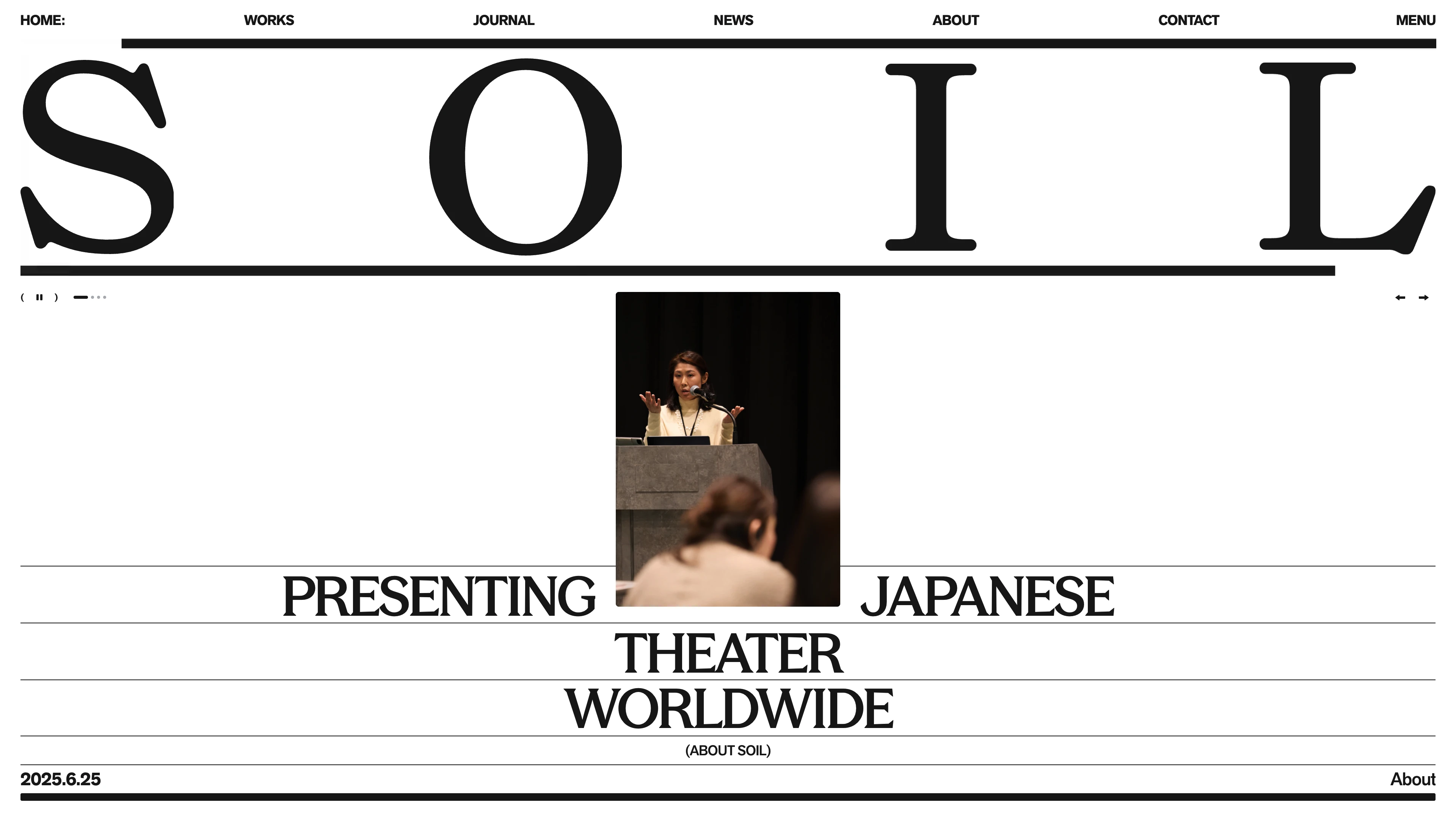 Full page screenshot of the SOIL website. SOIL is a JPASN project dedicated to bringing Japanese theater to the world. We …