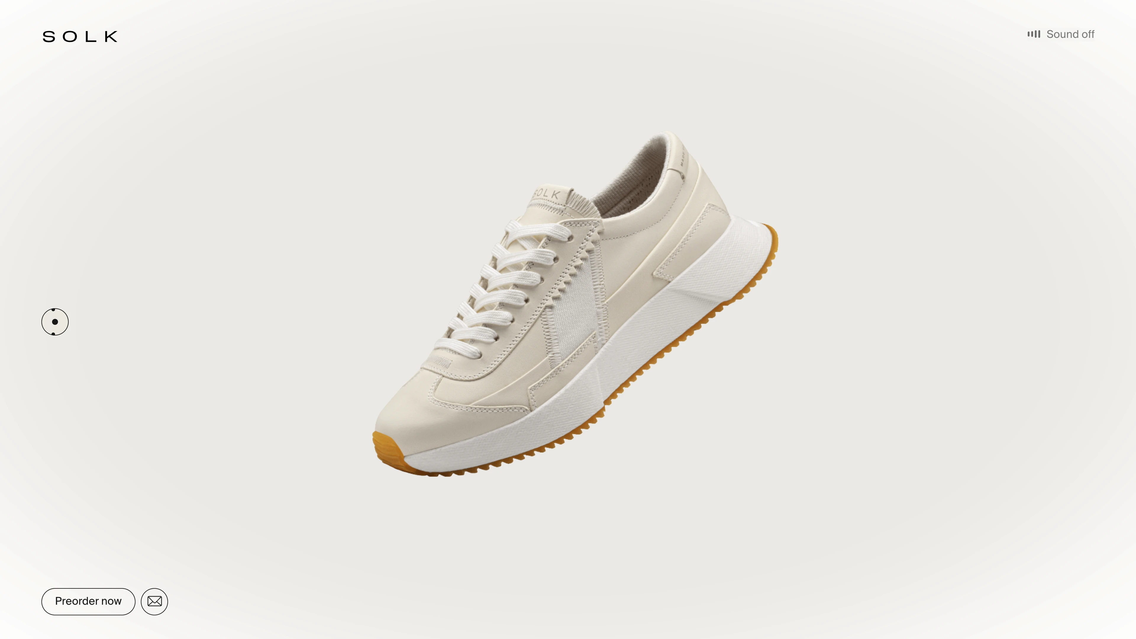 Full page screenshot of the SOLK website. Preorder the world’s first fully biocircular sneakers from SOLK — made to fade, …