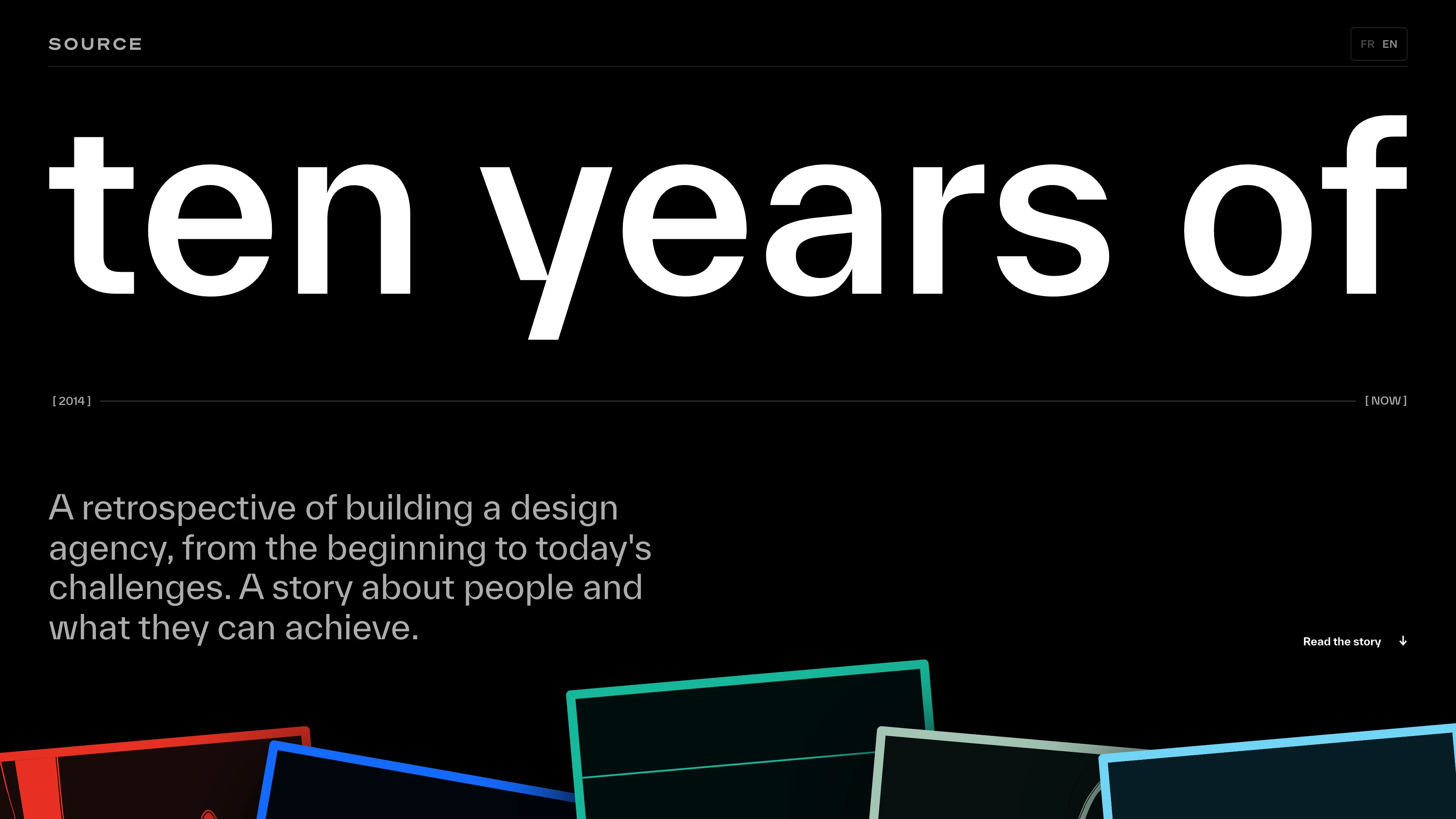 Full page screenshot of the Ten years of Source.paris website. A retrospective of building a design agency, from the beginning to today's …