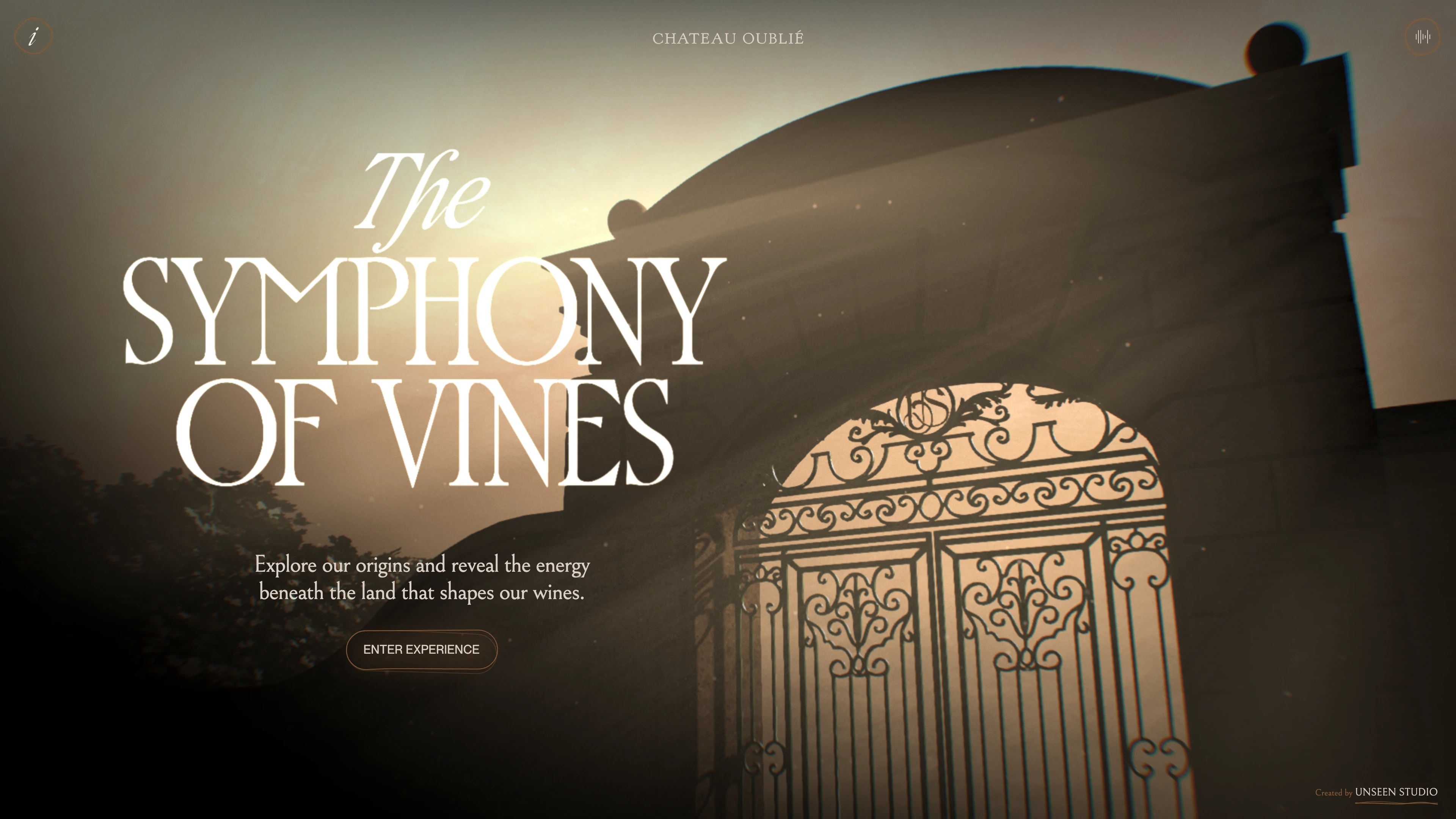 Full page screenshot of the The Symphony of Vines website. The Symphony of Vines is an interactive cinematic journey that tells the rich …