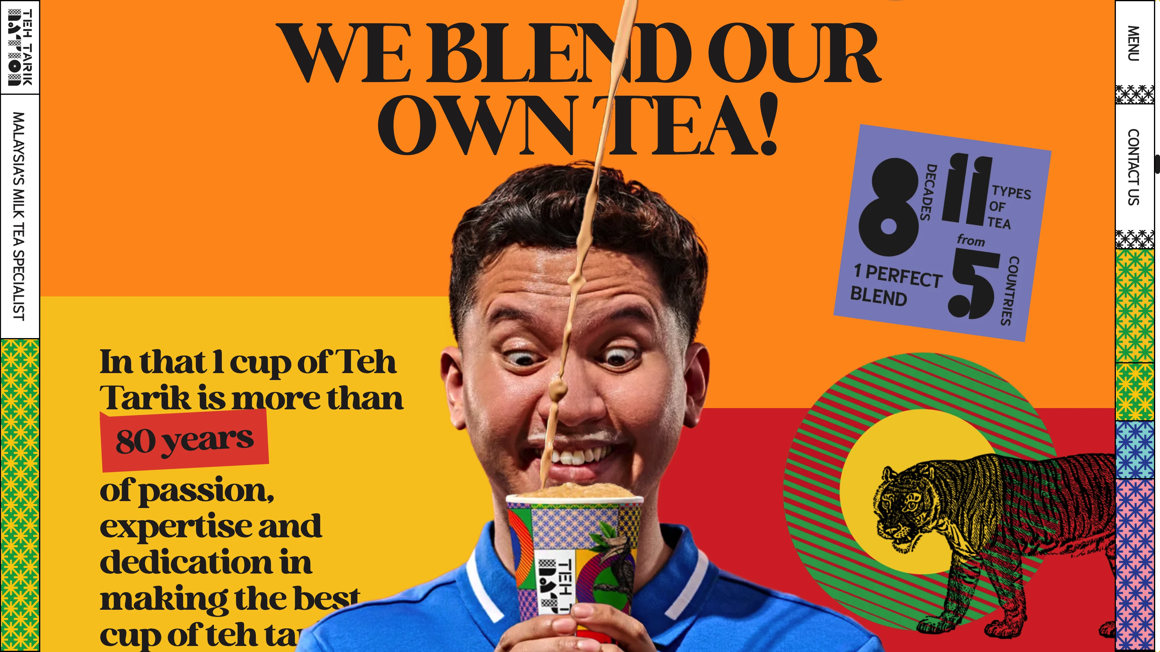 Full page screenshot of the Teh Tarik Nation website. Experience Malaysia’s national drink, Teh Tarik – with roots spanning over 80 …