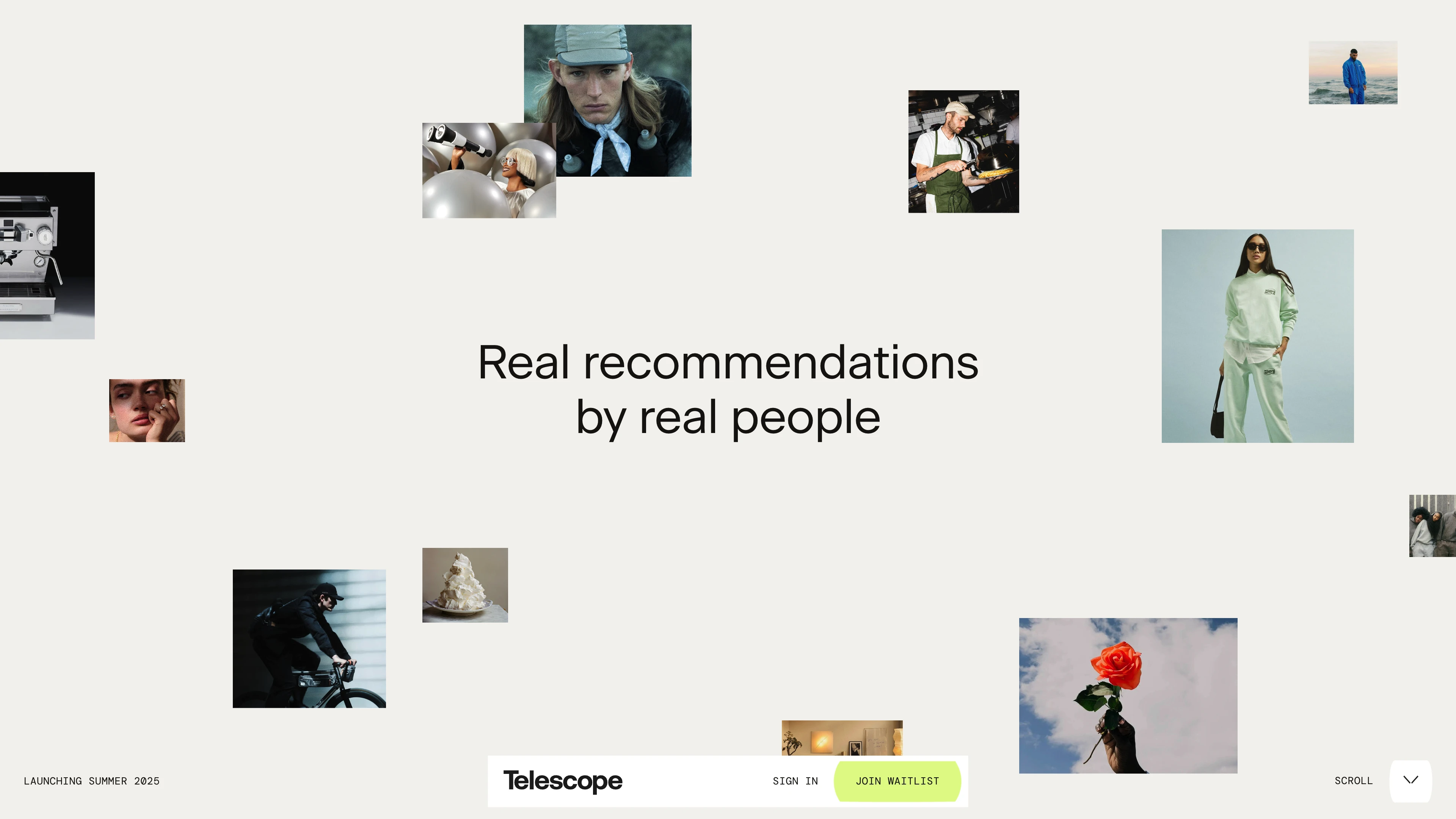 Full page screenshot of the Telescope website. Telescope is a new platform to discover the best recommendations from the best …