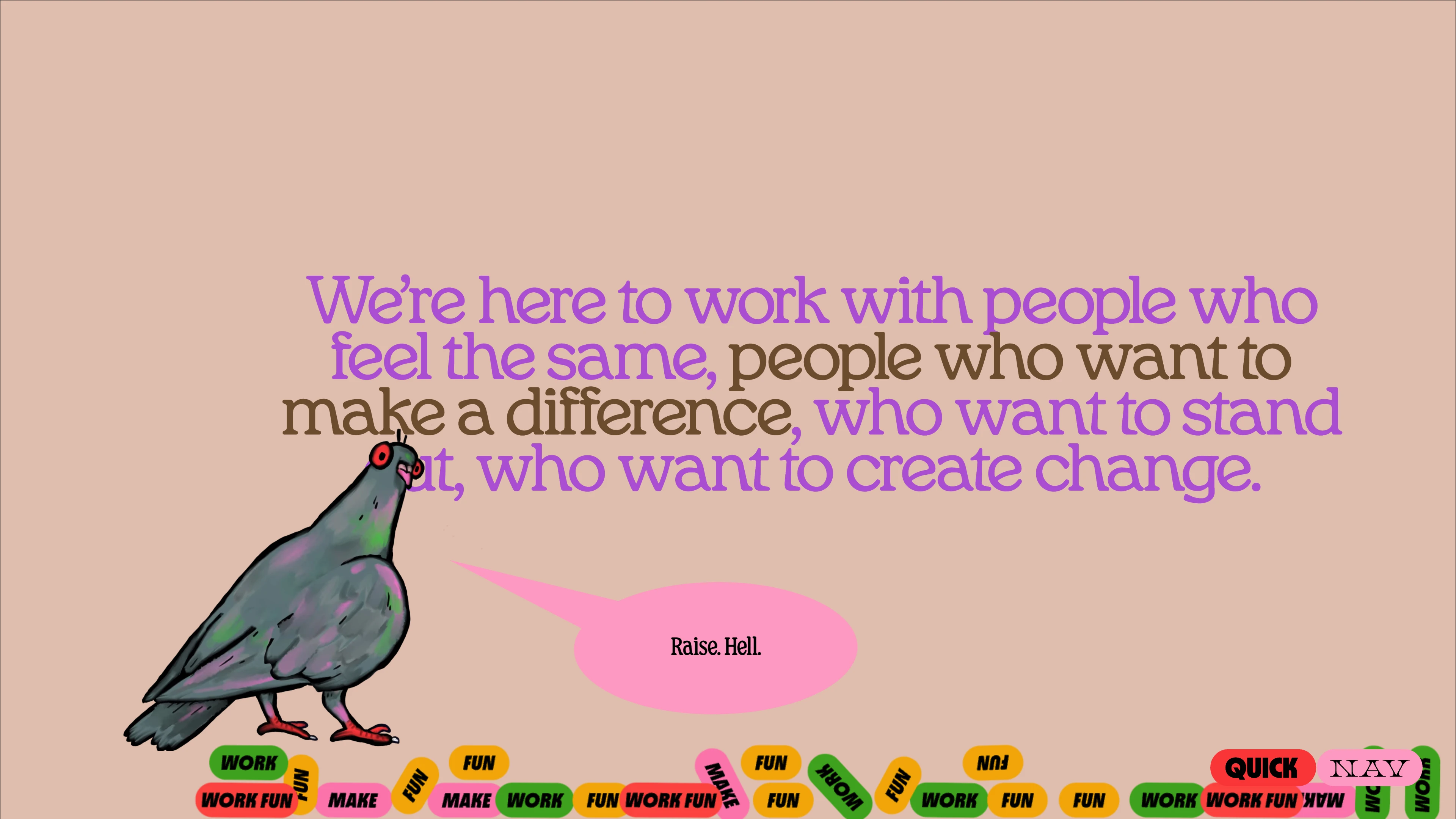 Full page screenshot of the Thingy & Thingy website. Our mission. Make work fun. Make fun work. We help brands figure out who they …