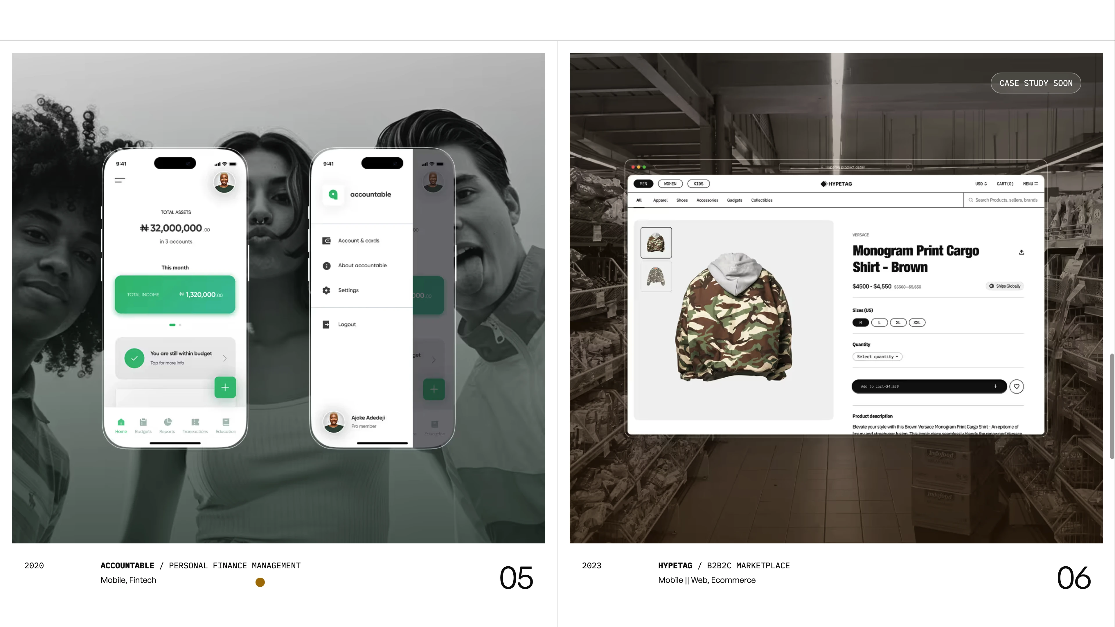 Full page screenshot of the Tim Ogundipe website. Product designer with a passion for crafting engaging user experiences through …