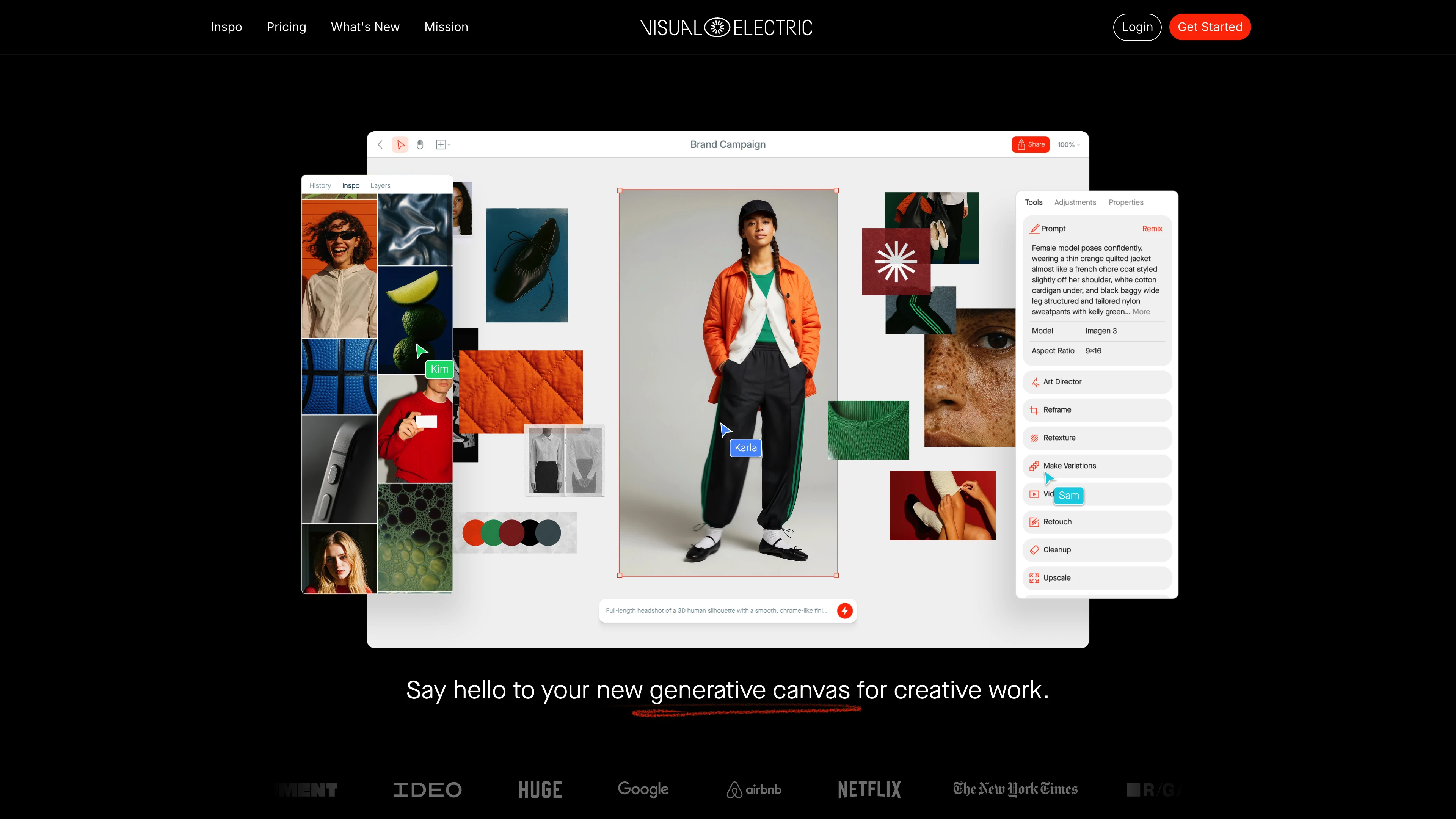 Full page screenshot of the Visual Electric website. Generate AI Images & Videos. Bring your vision to life with Visual Electric, the …