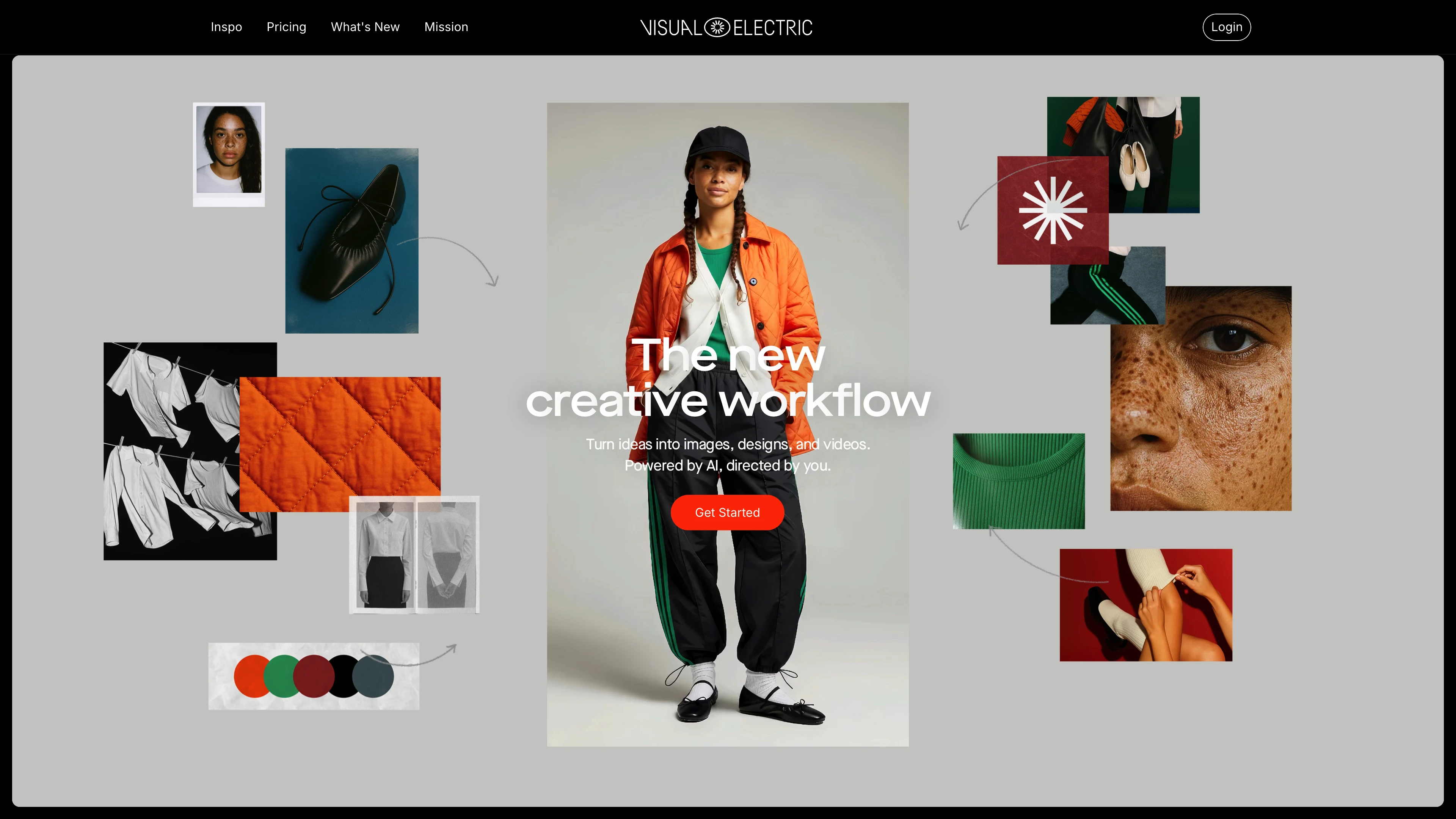Full page screenshot of the Visual Electric website. Generate AI Images & Videos. Bring your vision to life with Visual Electric, the …