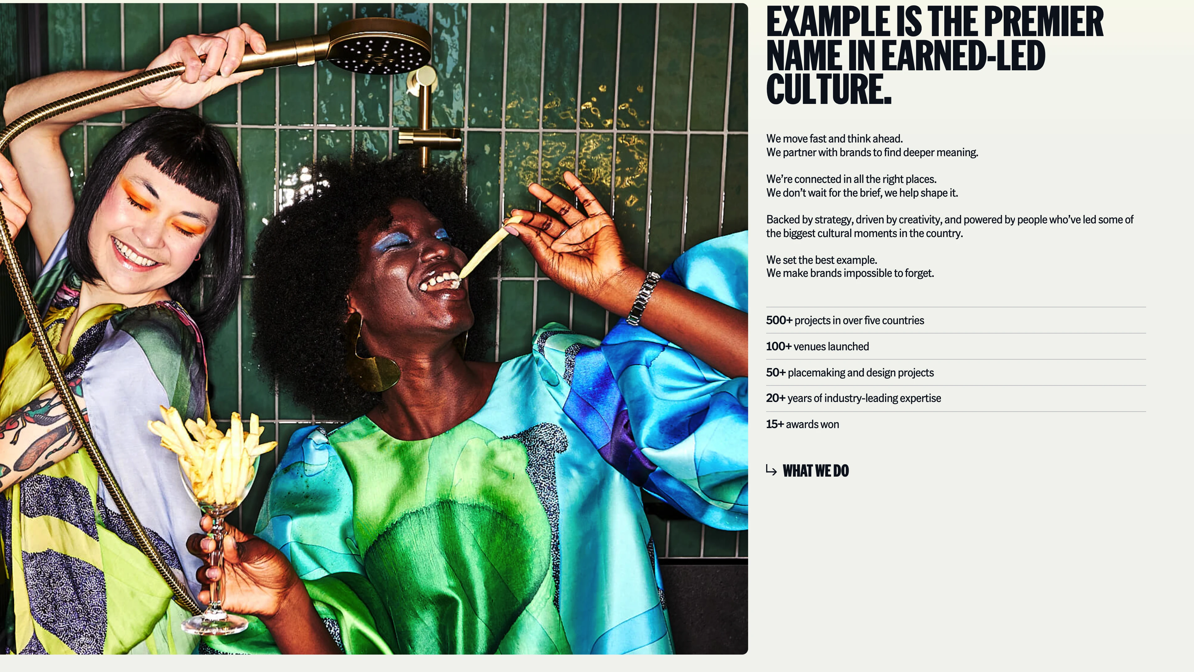 Full page screenshot of the Example website. Example is Australia's leading PR, placemaking, and hospitality marketing …
