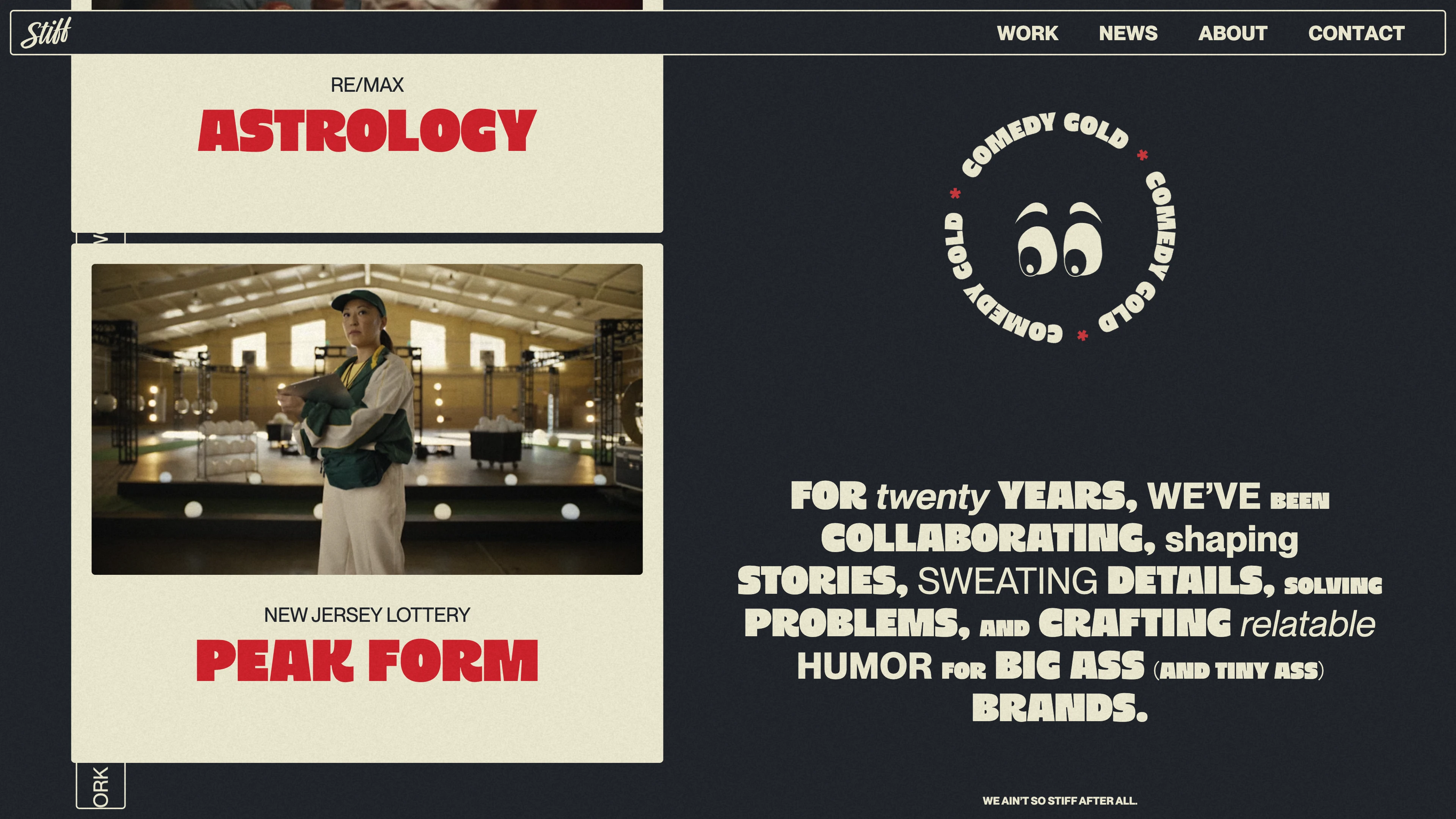 Full page screenshot of the Working Stiff Films website. From branded content to narrative films, Working Stiff Films crafts visually …